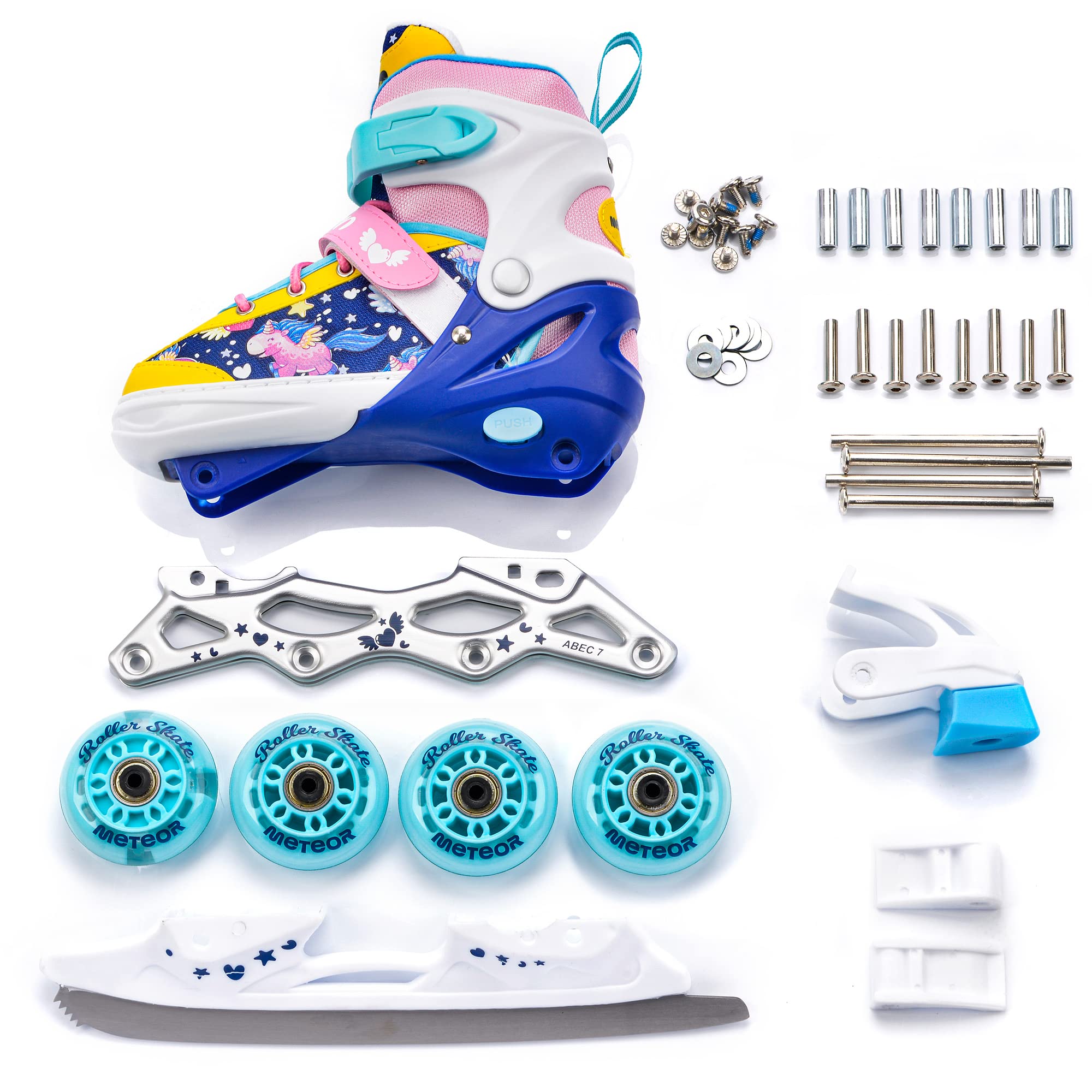 meteor Pattini 4 in 1 Regolabili - per Bambini - Multifunzionali Tri-Skate Roller Inline per Principianti - Regolazione a 4 Misure - Stabili e Confortevoli