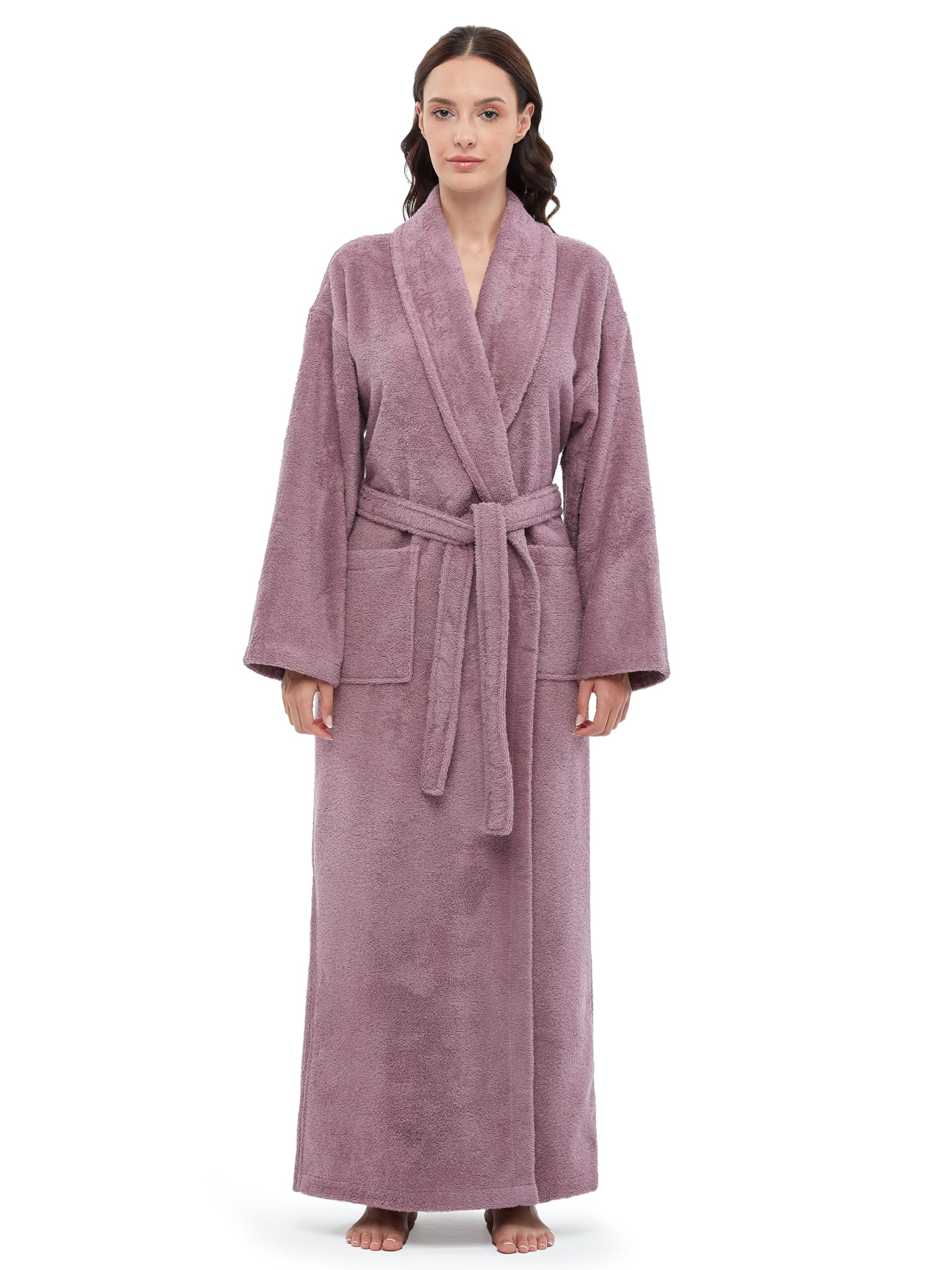Arus Women's Shawl Collar Robe, Turkish Terry Cotton Bathrobe,with Regular and Full Length Options