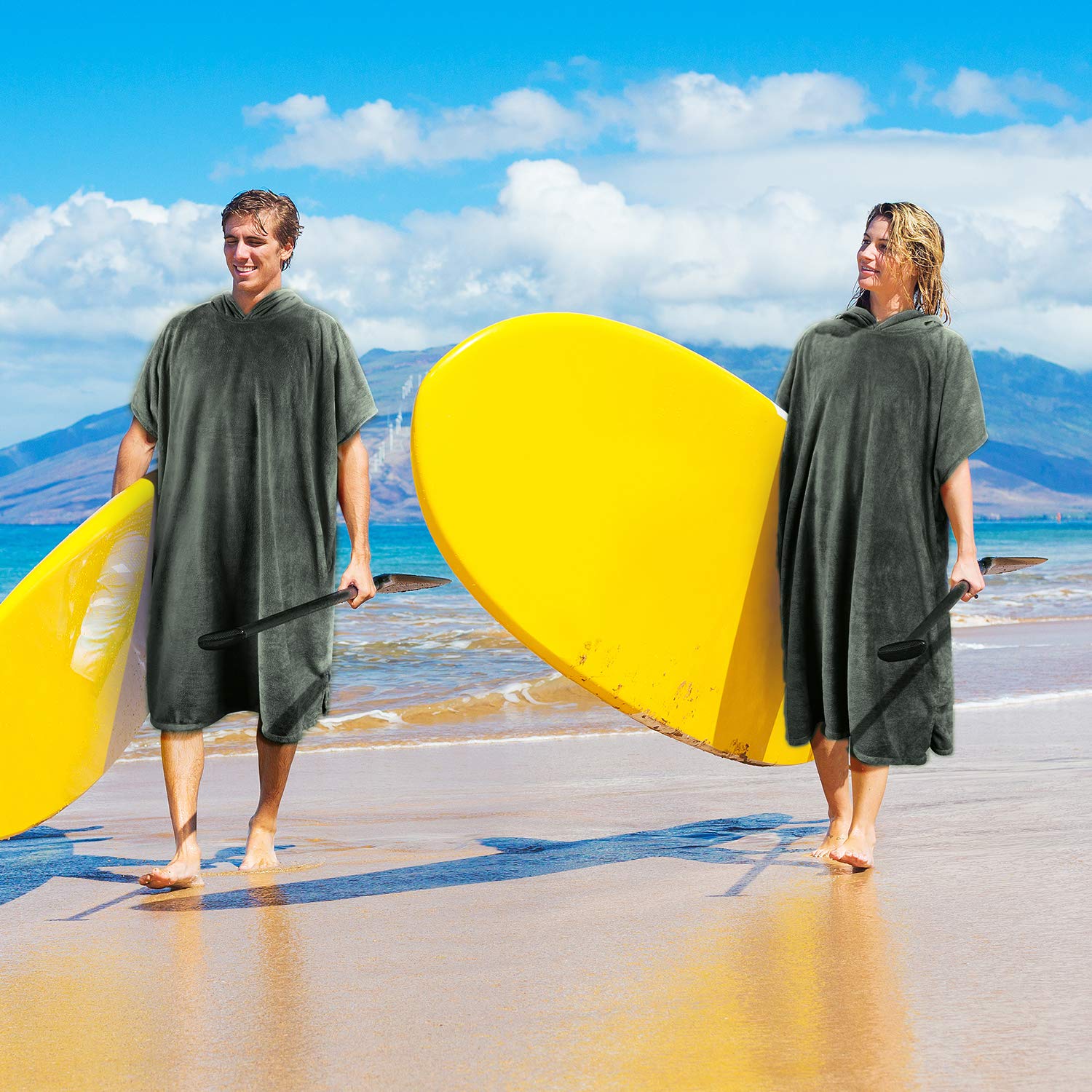 Kato Tirrinia Surf Poncho Umziehhilfe Strand für Damen Herren, Badeponcho mit Kapuze Absorbierender Winddichtes, Handtuch Poncho als Umziehhilfe für Surfer Schwimmen Camping Sauna Baden, Armeegrün