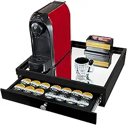Reluz Art Bandeja Porta Cápsulas Espelho 1 Gaveta com Corrediças Telescópicas para Cápsulas Nespresso Original, Vertuo, Dolce Gusto Três Corações ou Delta Q (Três Corações, Preto)