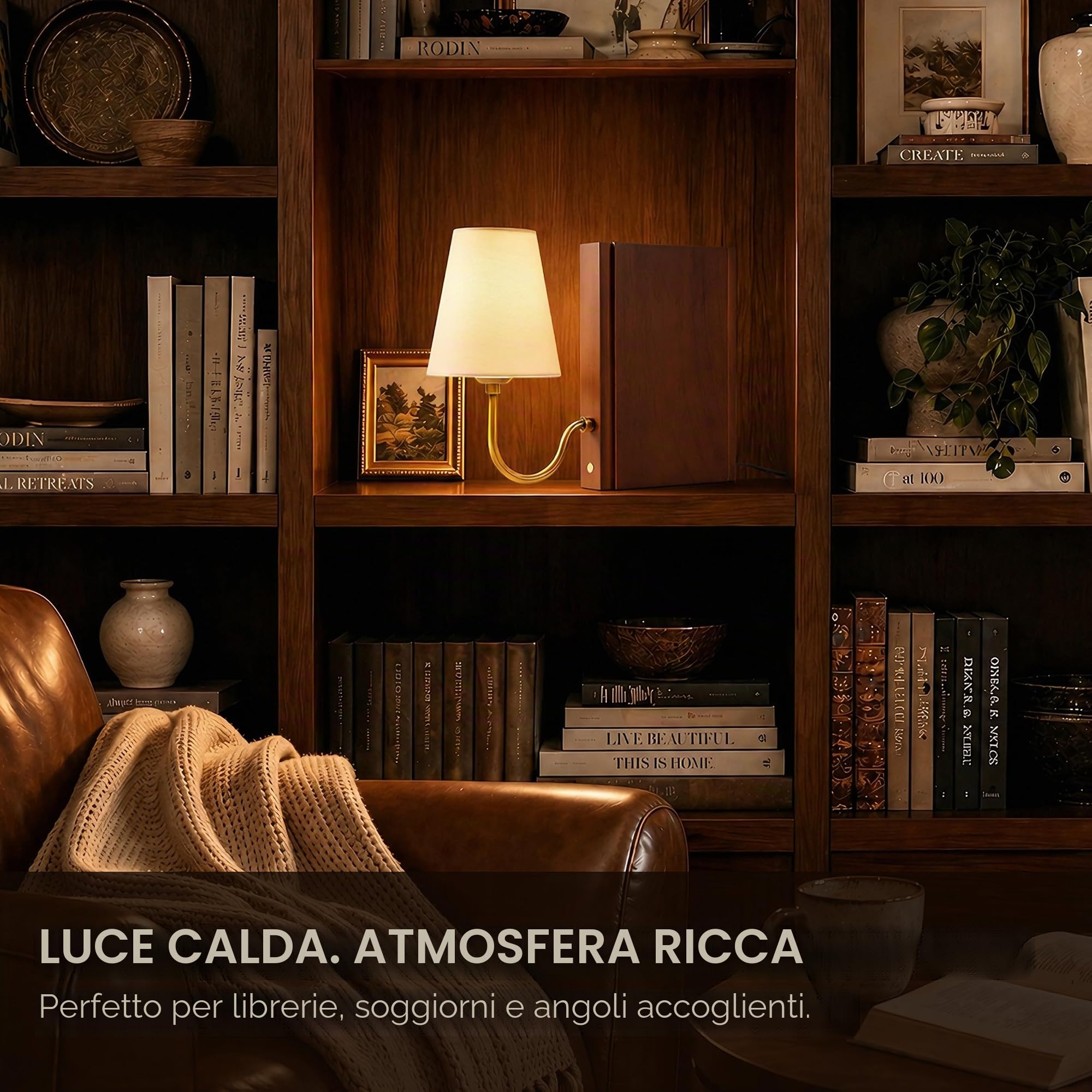 AELS Lampada da libreria in legno con lampadina, lampada da tavolo con paralume in lino, controllo touch dimmerabile in 3 colori, fermalibri decorativo moderno, lampada per libri, per ufficio, casa