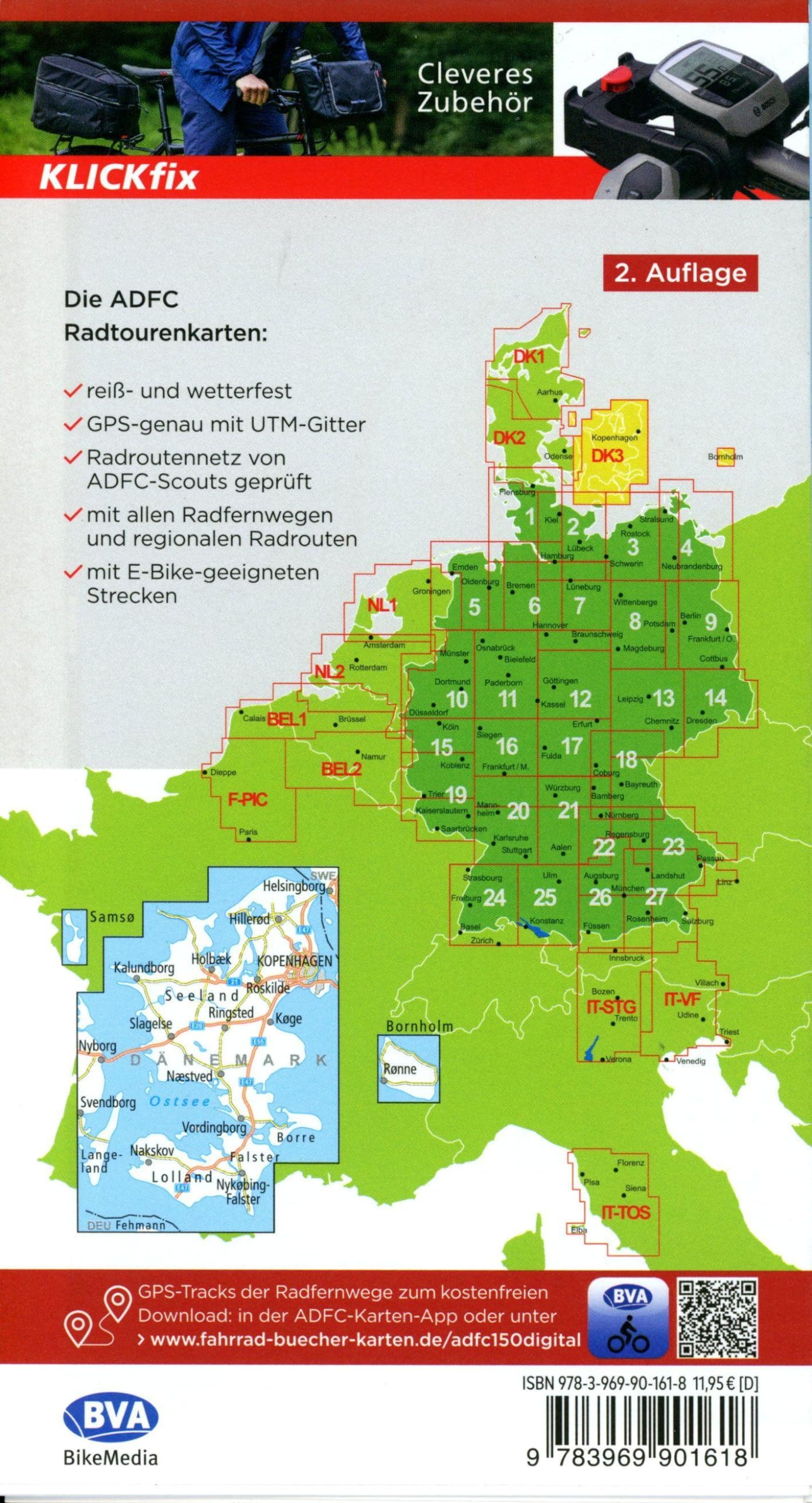 Denmark Copenhagen Seeland cycling map (DK3): reiß- und wetterfest, E-Bike geeignet, mit GPS-Tracks Download, mit Bett+Bike Symbolen, mit ... Seeland, Falster und Lolland auf einer Karte.