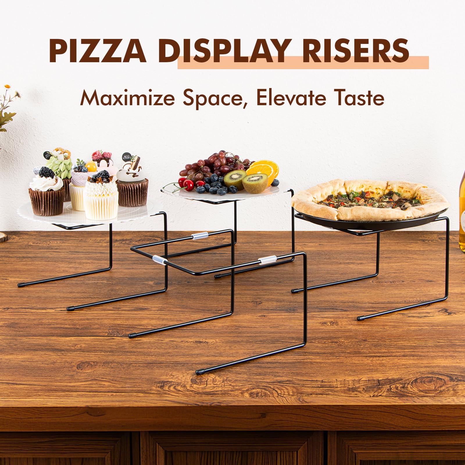 PUERSI Support à Pizza avec Semelles Antidérapantes, 4 Pièces, Présentoir en Métal Noir pour Plateaux à Pizza, Idéal pour Fêtes, Mariages, Repas Familiaux ou Restauration