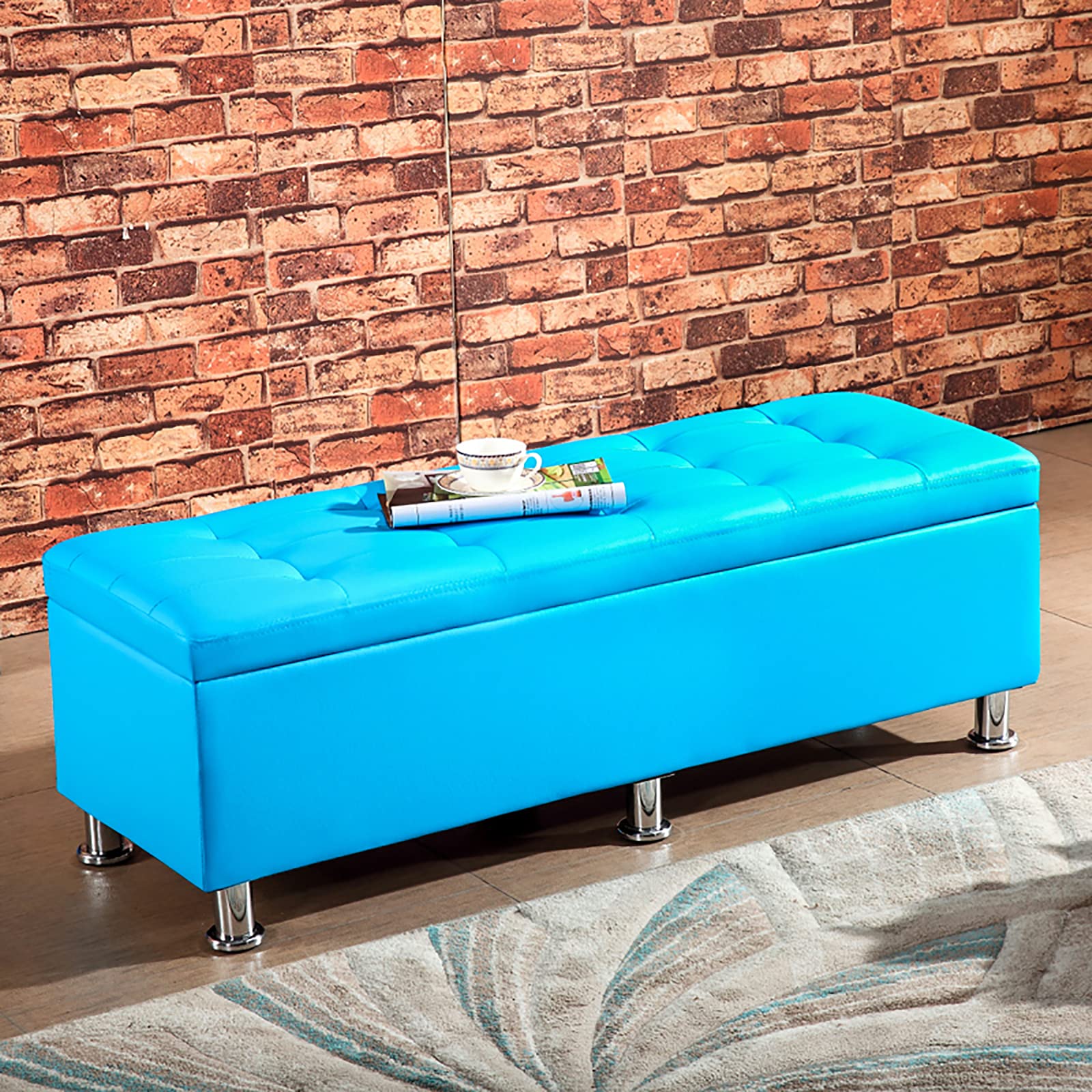 Banc de rangement en similicuir coffre ottoman rembourré pour entrée 70x40x40cm