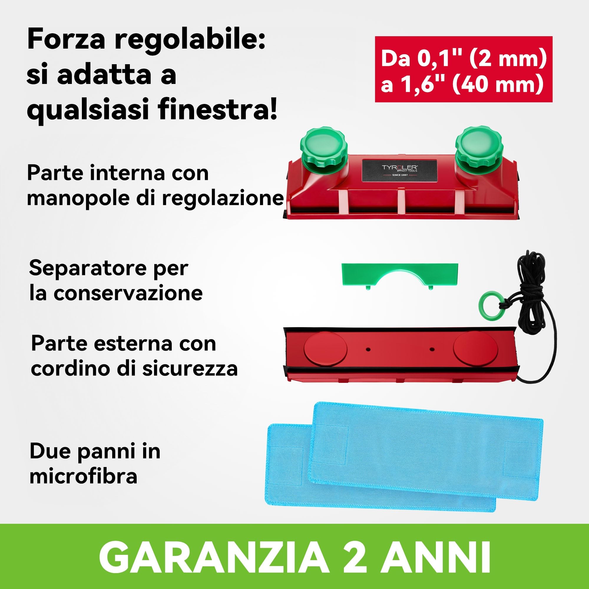 Tyroler Il Glider D-4 Lavavetri Magnetico per Doppio Vetro | Per Vetri Singoli, Doppi o Tripli 2-40mm | Pulisci Vetri Magnetico Doppio Vetro | Pulitore Vetro Magneticos, Lavavetri Finestre Magneticos