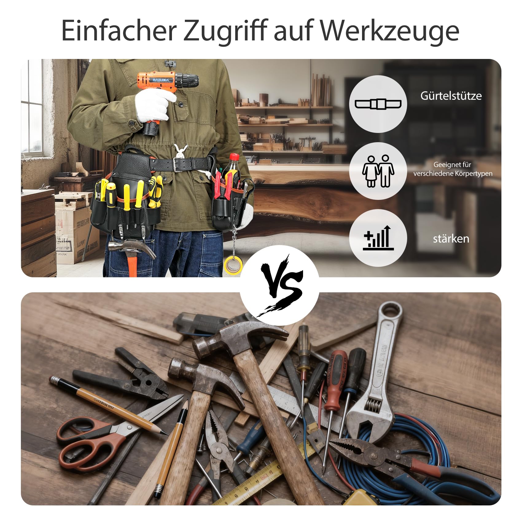 Echtes Leder Werkzeuggürtel mit Hammerhalter für Tischler, Handwerker