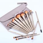 Pinceaux de Maquillage HEYMKGO Ensemble de 15 Pinceaux Professionnels Champagne Or, Pinceau de Fond de Teint, Pinceau à Poudrer, Pinceaux à Blush, Pinceaux à Concealer, Ensemble de Pinceaux de Maquillage avec Sac Cosmétique en Cuir PU