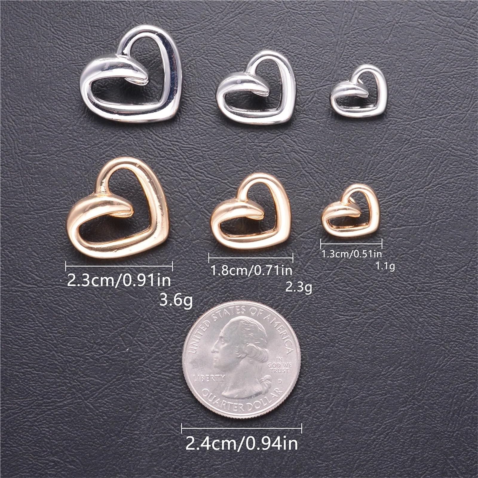 20 Stück 13/18/23 mm Herz Metall Liebe Herz Schaft Nähknöpfe Dekorative (JRBG228,23 mm)