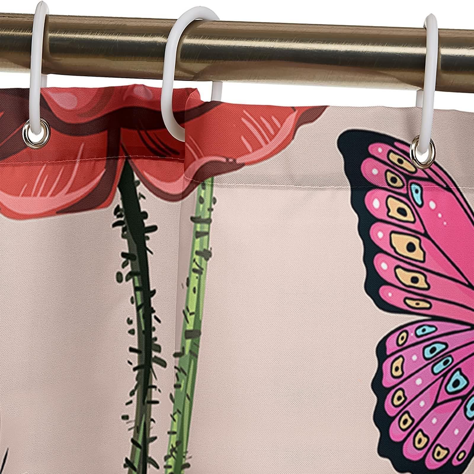 Duschvorhang Textil 240x200 cm Bunt, Blumen Schmetterling Libelle Muster Bad Vorhänge Polyester Waschbar Textil Stoff Bad Vorhang 2,4 x 2m Lang(BxH) inklusive Duschvorhangringen