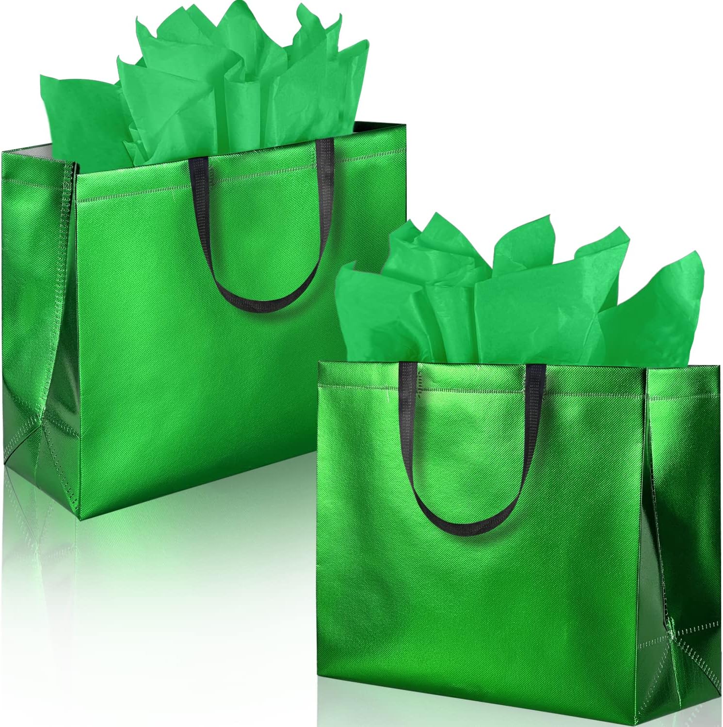 BLEWINDZ 18Pcs Green Gift Bags Large Size 13" Reusable Party Favor Bags With