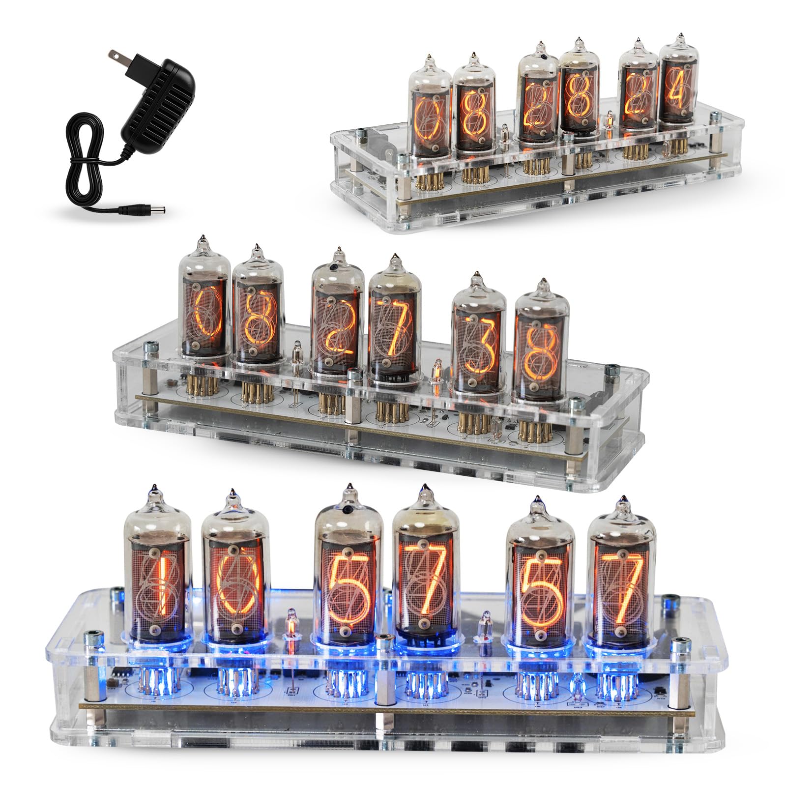 Authentic Nixie Tube Clock with Replaceable in-8 Nixie Tubes, Temperature Sensor, Alarm Clock, High Precision, Made in Ukraine (in-8, Acrylic)