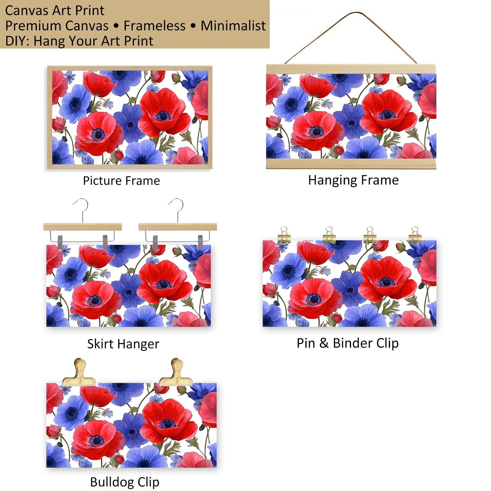 Genérico Lienzo Decorativo con Marco Madera Anémona Una Planta Flor 120x80cm Laminas Cuadro para Pared, Decoracion Habitacion y Salon Dormitorios, Cuadros para Hogar