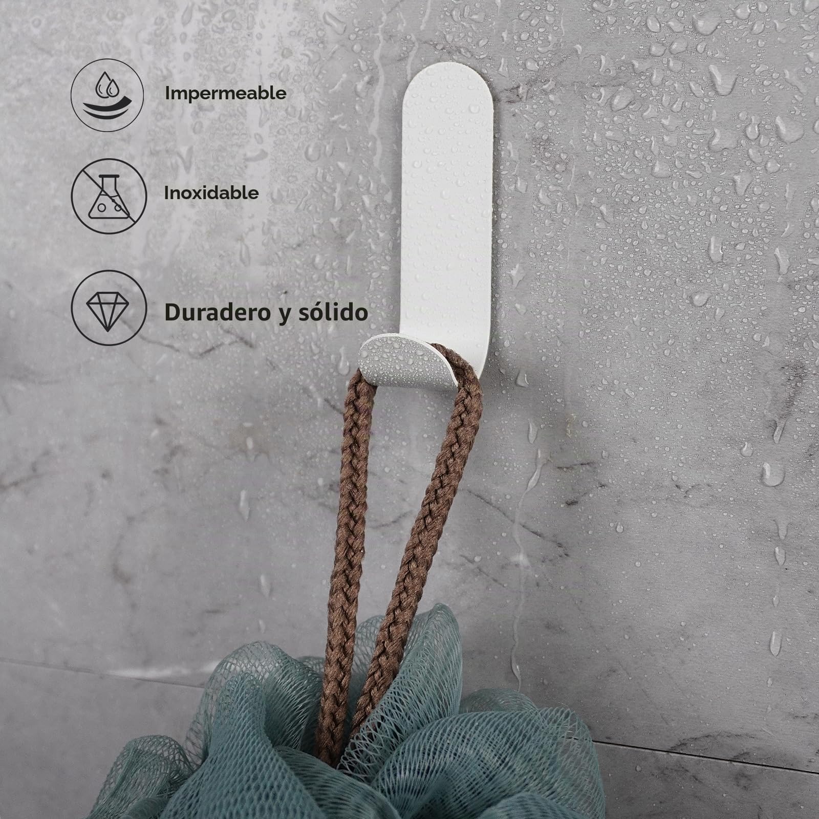 Feligio Ganchos Adhesivos Para Pared 12 Piezas, Colgadores Adhesivos Resistentes Sin Taladro de Acero Inoxidable, Colgador Toalla Baño Adhesivo Impermeable, Para Cocina Dormitorio, Blanco