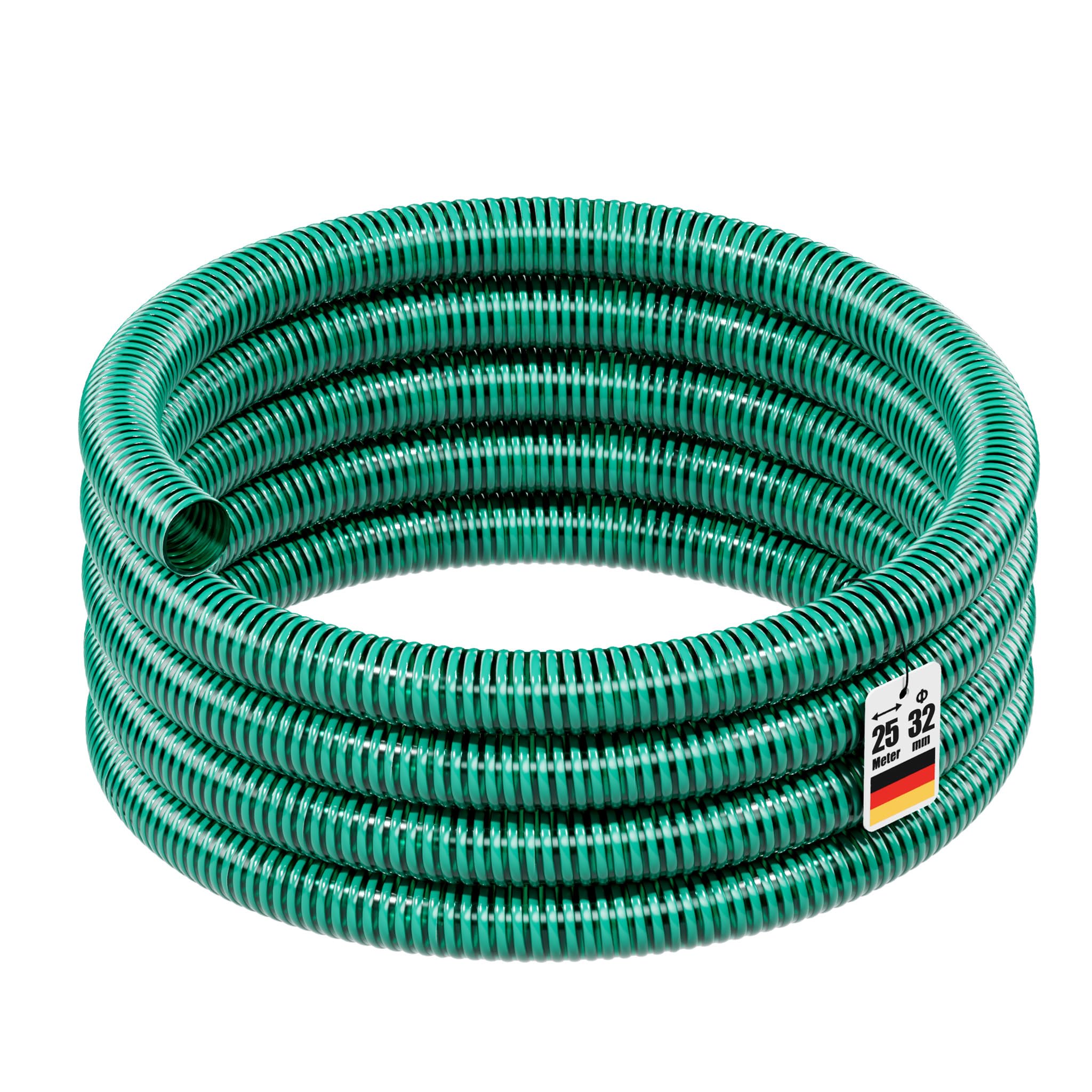 Wiltec Tuyau spiralé de refoulement - 25 m - Vert Flexible - Ø 32 mm (1 1/4") - avec Spirale de renforcement - évcuation, écoulement, drainage, arrosage sans pression