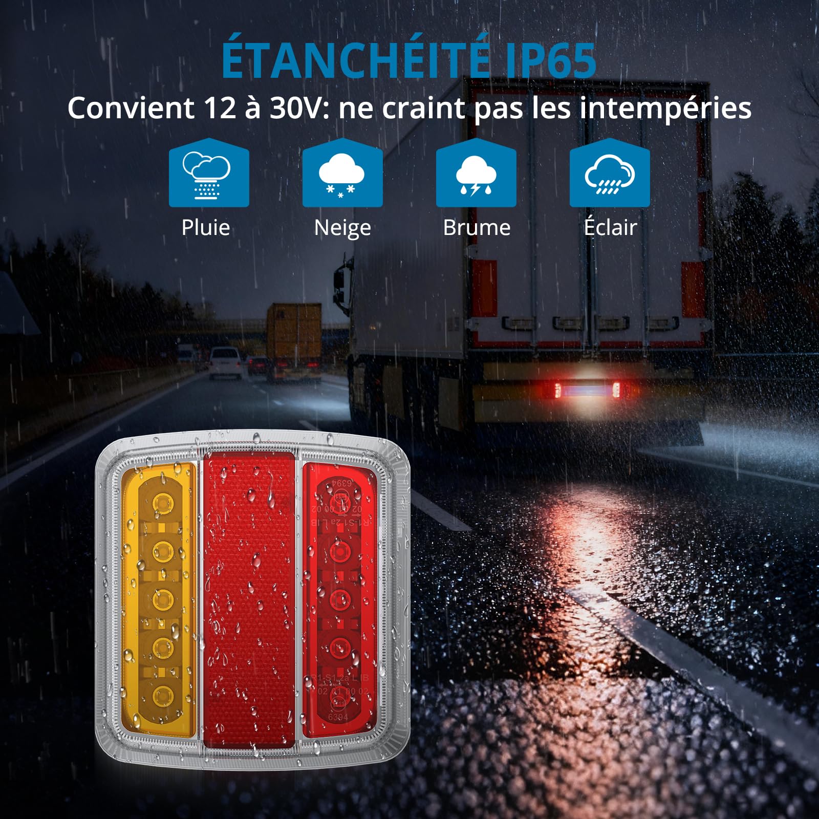 AUTOUTLET Feux Arrière Remorque Feux de Remorque Connecteur 13 à 7 Broches Installation Magnétique Câble de 7,5m 7 Broches 18 LEDs Super Claires avec E Mark E11 pour La Circulation Routière