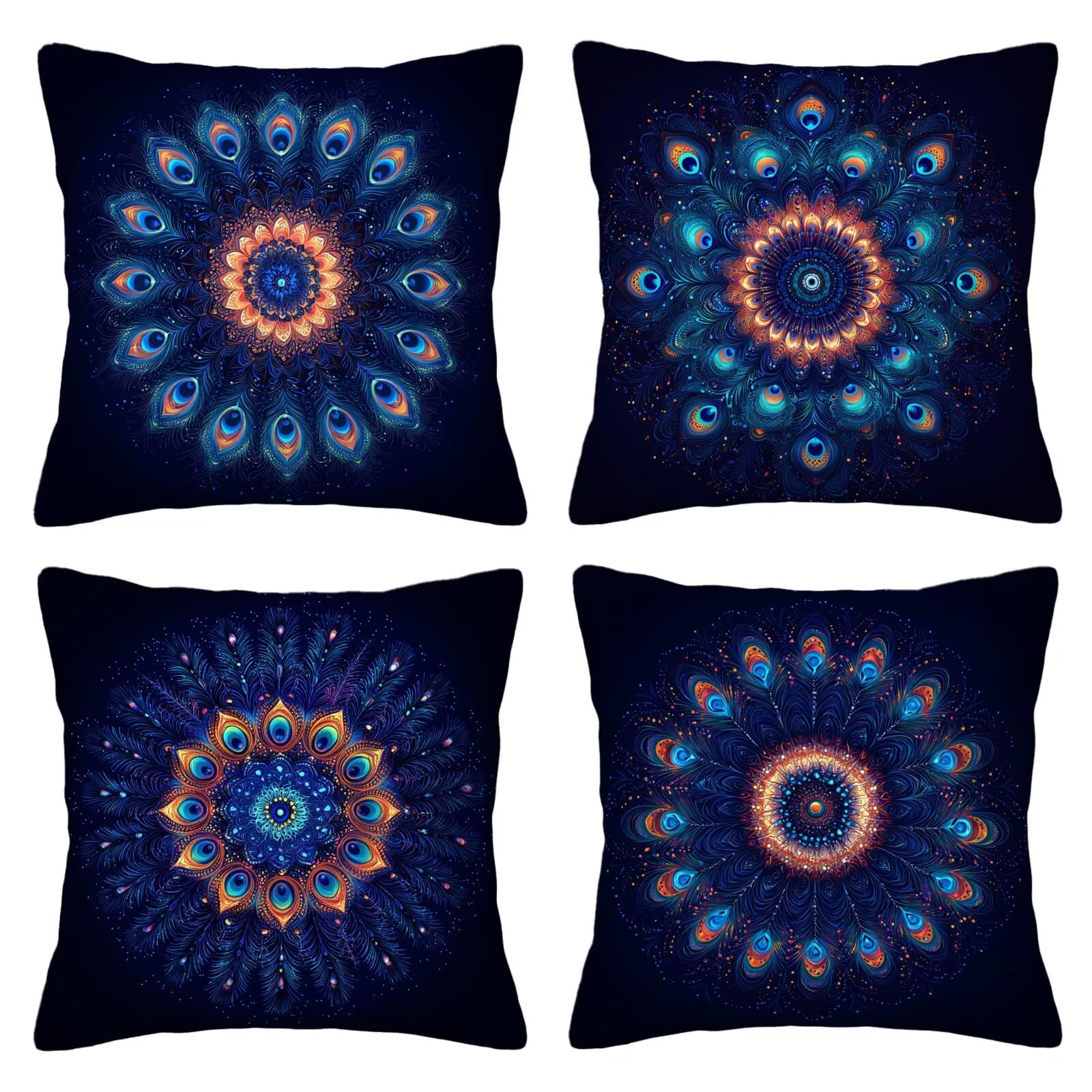 Federe Cuscini Divano 60x60 Set di 4 Cuscini per Divano in Velluto Decorazioni Casa Copricuscini Blu 4 Pezzi Quadrati Copri Cuscino Mandala Copricuscini, per Camera da Letto, Salotto, Casa, R-22