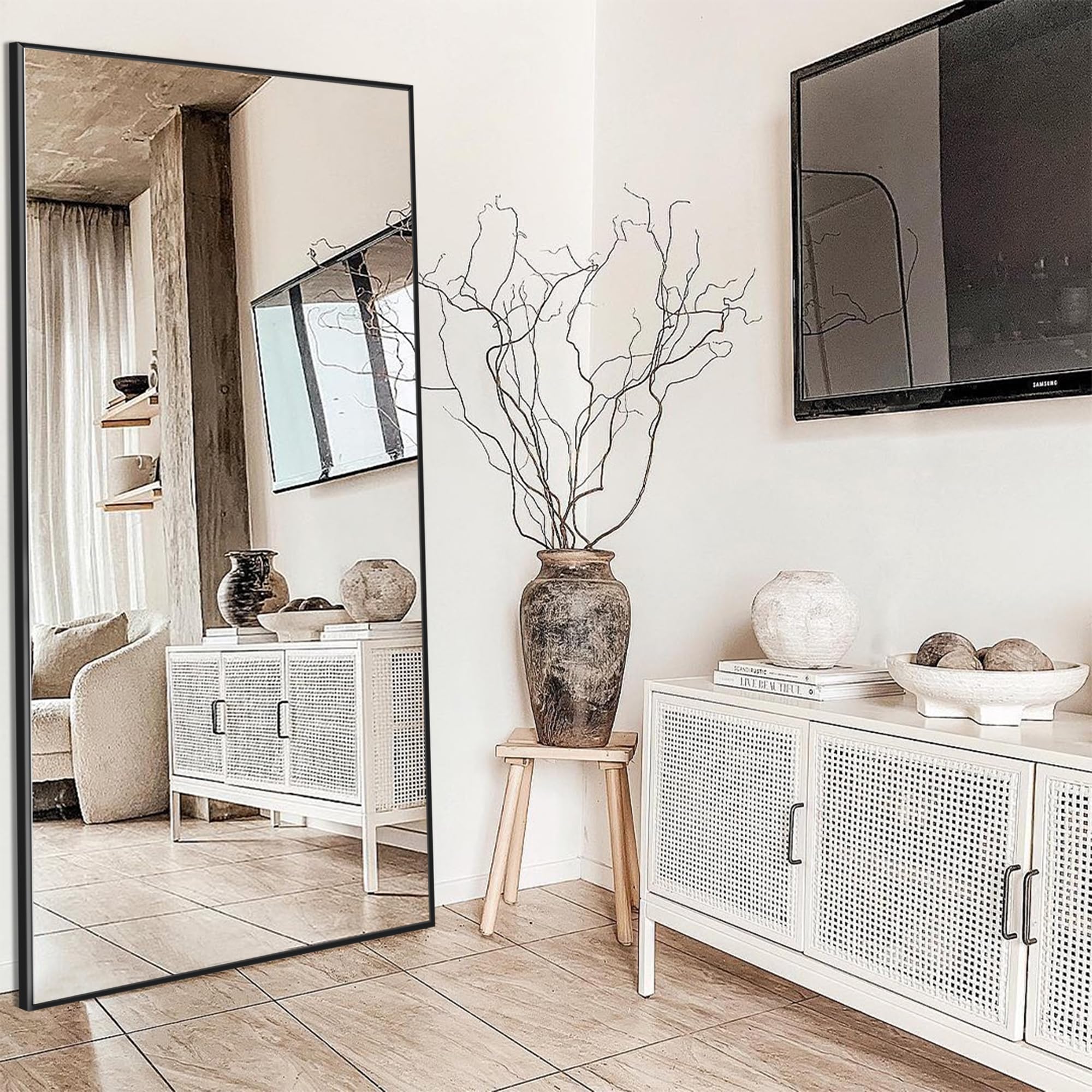 WOLIBEER Gran Espejo De Cuerpo Entero 179 X 65 Cm XXL Espejo De Pie Y De Pared Con Marco Dorado De Aluminio Seguro Y Estable Para Salón, Dormitorio, Pasillo