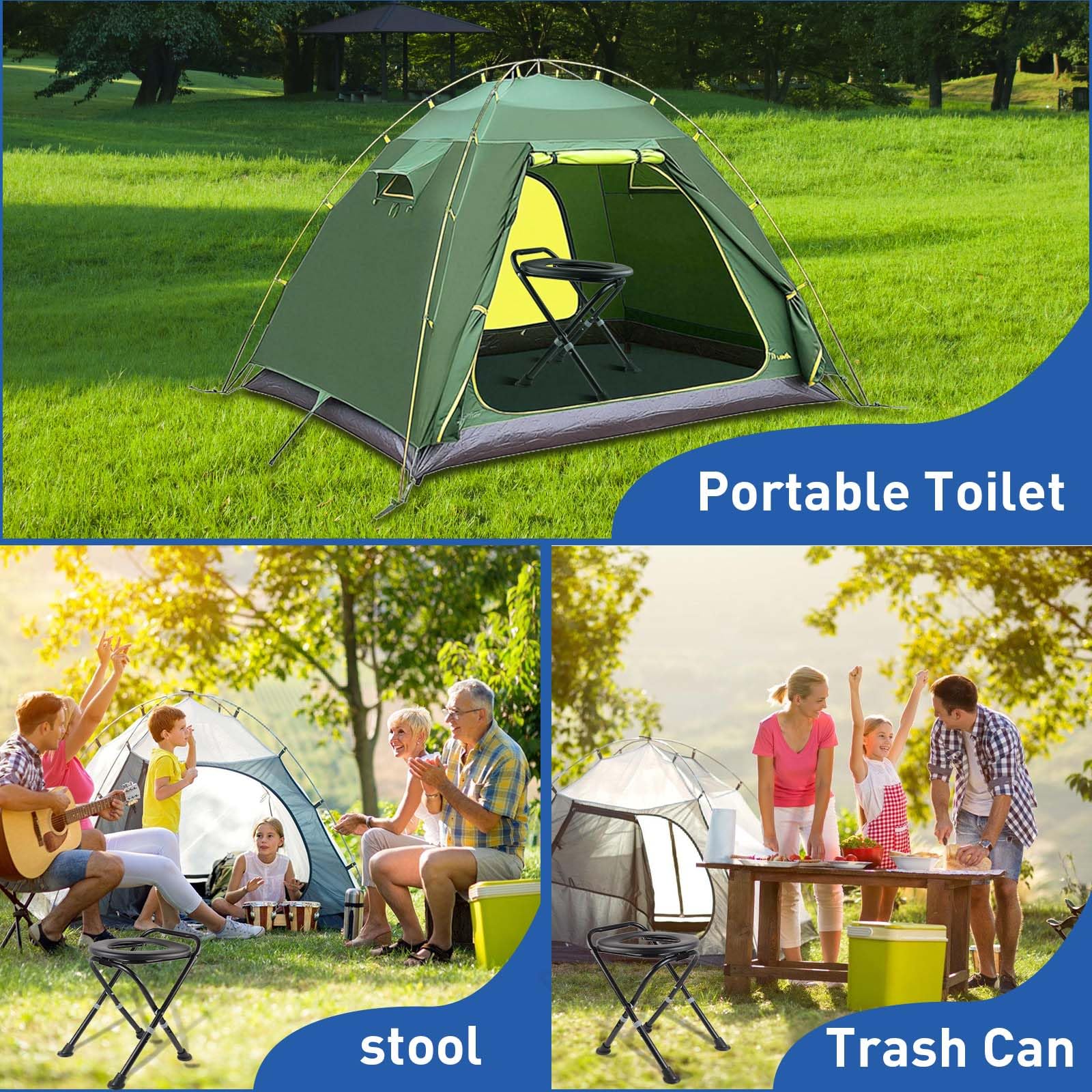 WC portatile aggiornato, WC da campeggio regolabile in altezza, vasino portatile per campeggio, escursionismo, viaggi su strada, auto, camper, tenda, spiaggia, camionisti