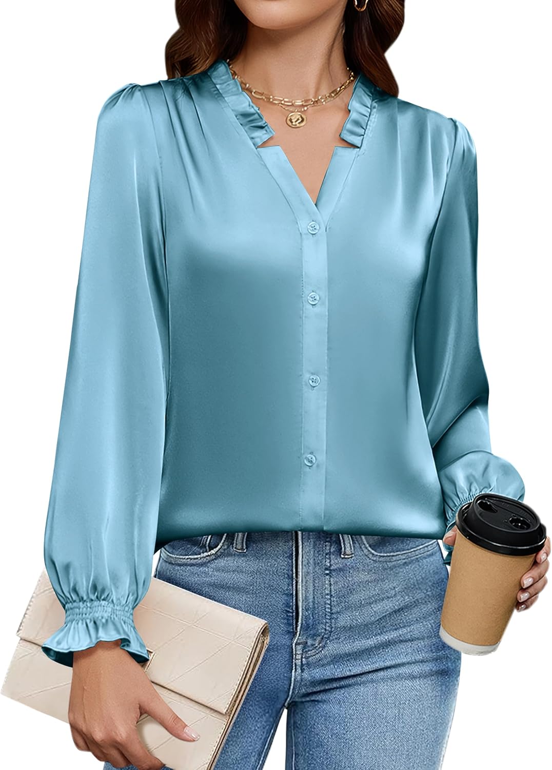 Blooming Jelly Womens Silk Button Down Shirts Dressy Business Casual Blouses Long Sleeve Fall Outifis 2025 Trendy