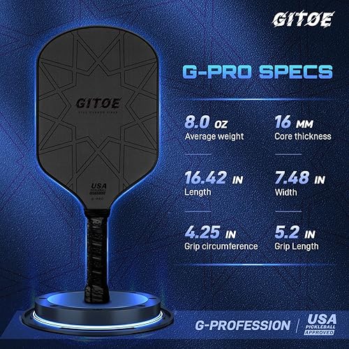 Miniatura 3 de G-Pro - Paleta de pickleball T700 de fibra de carbono cruda de 0.630 in con alto giro, control y potencia, aprobada por USAPA 2025 para jugadores