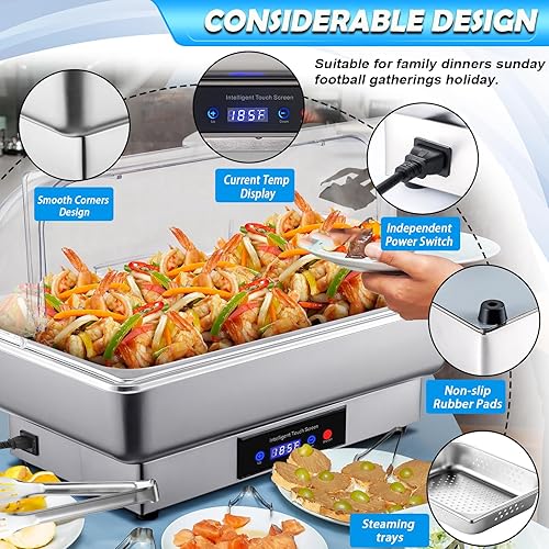 Miniatura 4 de Plato eléctrico para rozar, 9 cuartos de galón de tamaño completo con 4 x 4.5 cuartos de galón, juego de bufé de platos de tamaño medio, servidores