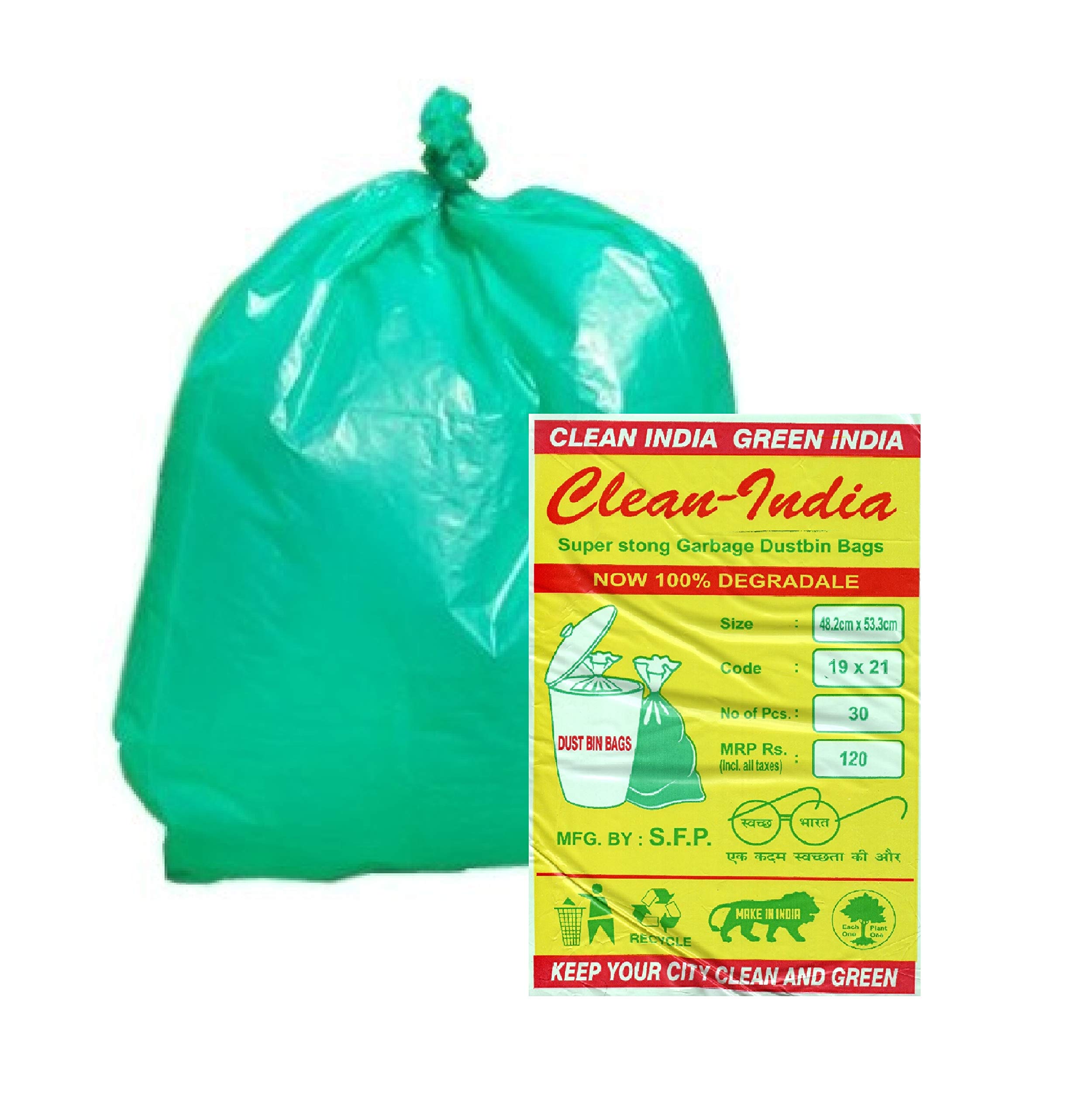 Clean India3 Packs Medium Garbage Bags for Dry and Wet waste (90 pcs) (Green)