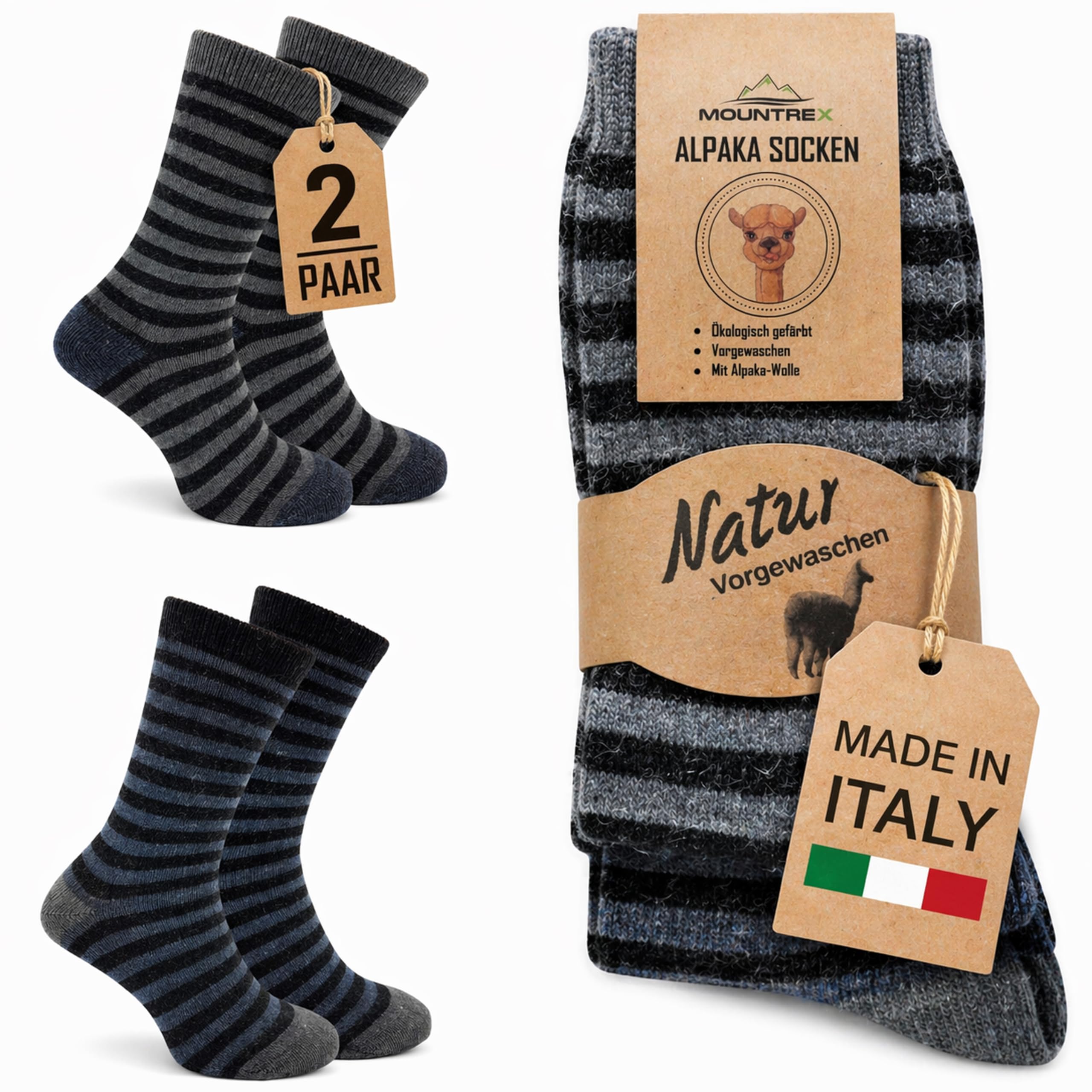 MOUNTREX® Alpaka Socken, Wollsocken für Damen und Herren - Wintersocken, Warme Haussocken, Thermosocken - Dünn - Kuschelsocken - 2 Paar