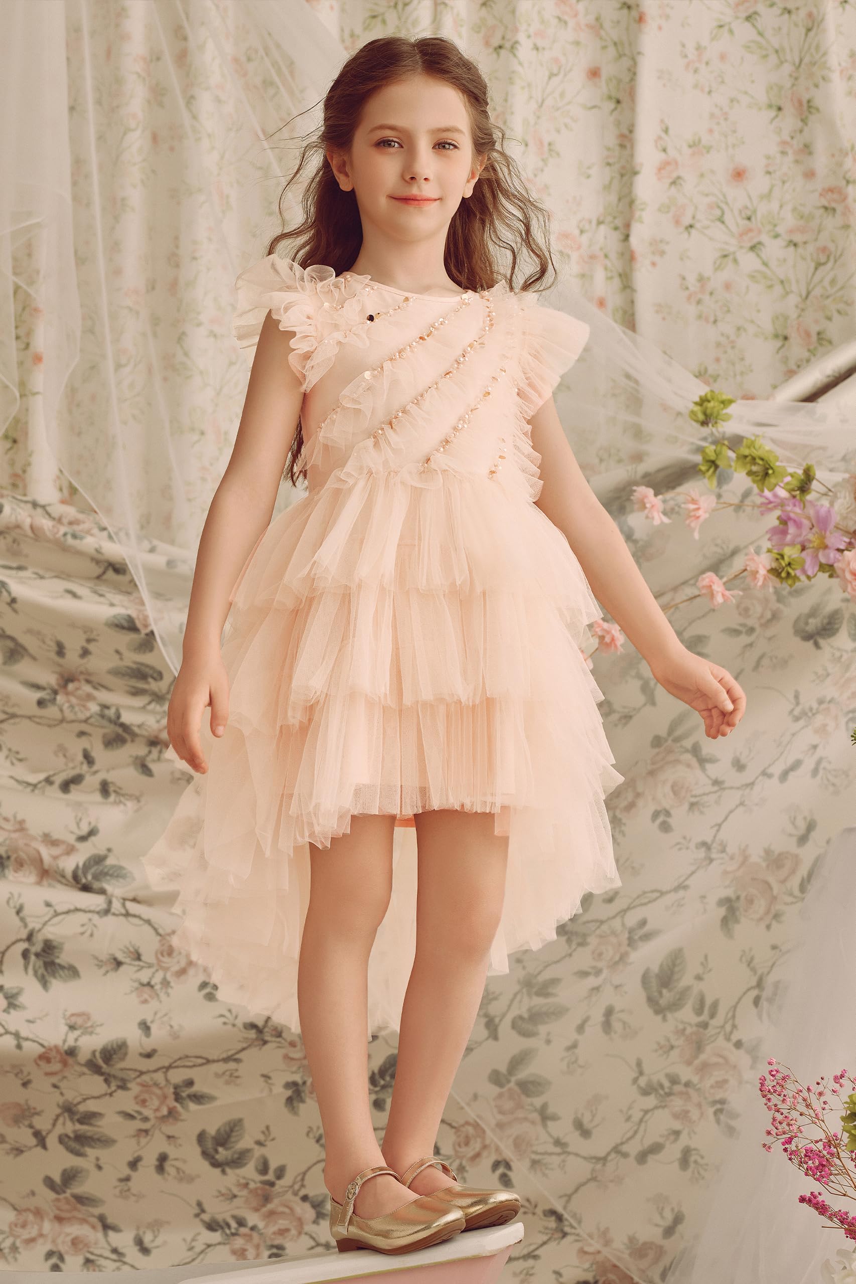 Tutu-Kleid für Mädchen – Glitzer-Pailletten-Mädchen, Tüllkleid, gestuft, mehrlagig, Blume, Kleinkind, TuTu-Kleid für Geburtstag, Foto-Requisite