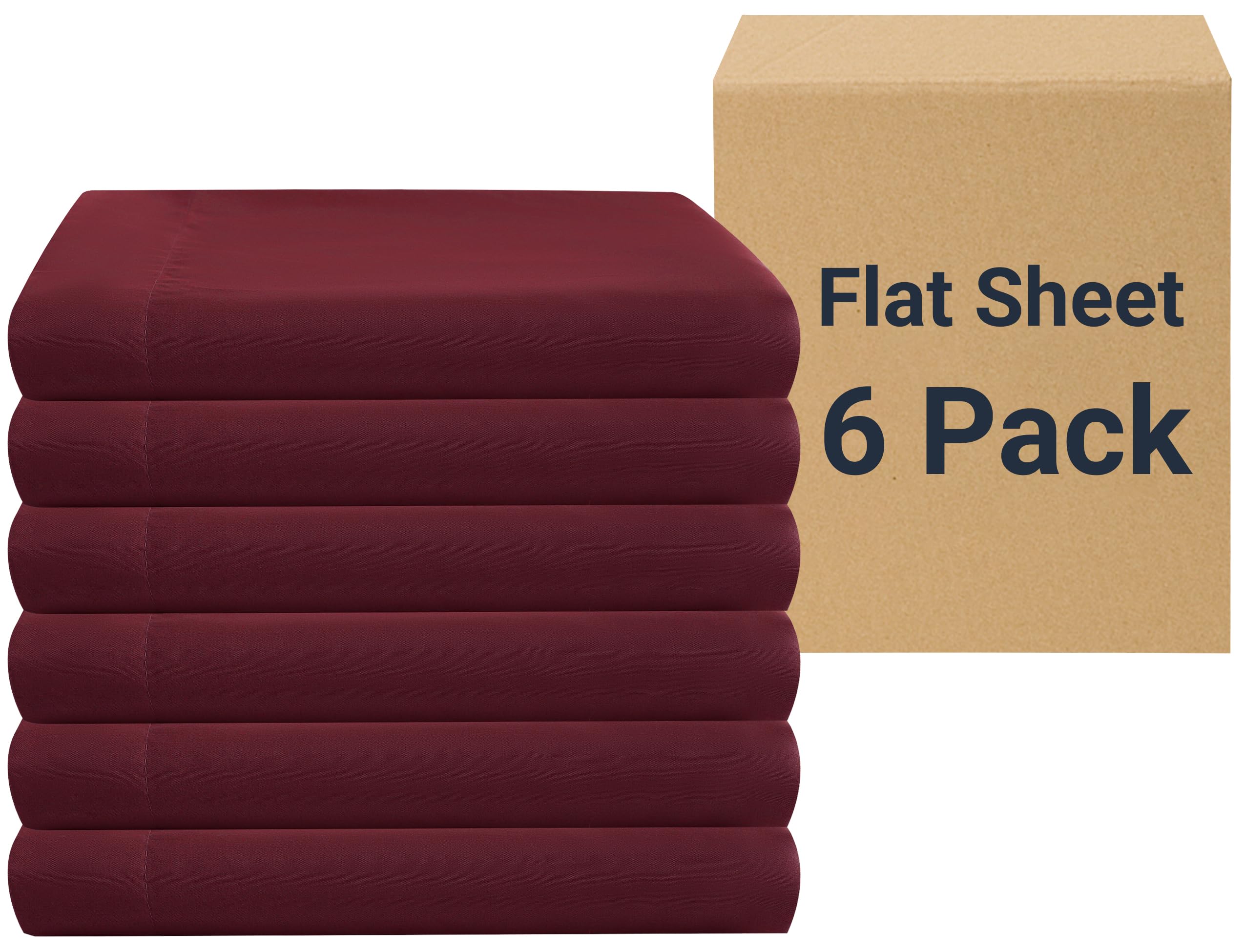 ZPECC Bulk Flat Sheets Only Queen Size 6 Pack, Easy Sort Top Bed Sheet by Color-Coded Label, Soft Durable Brushed Microfiber Fabric Hotel Airb&bs