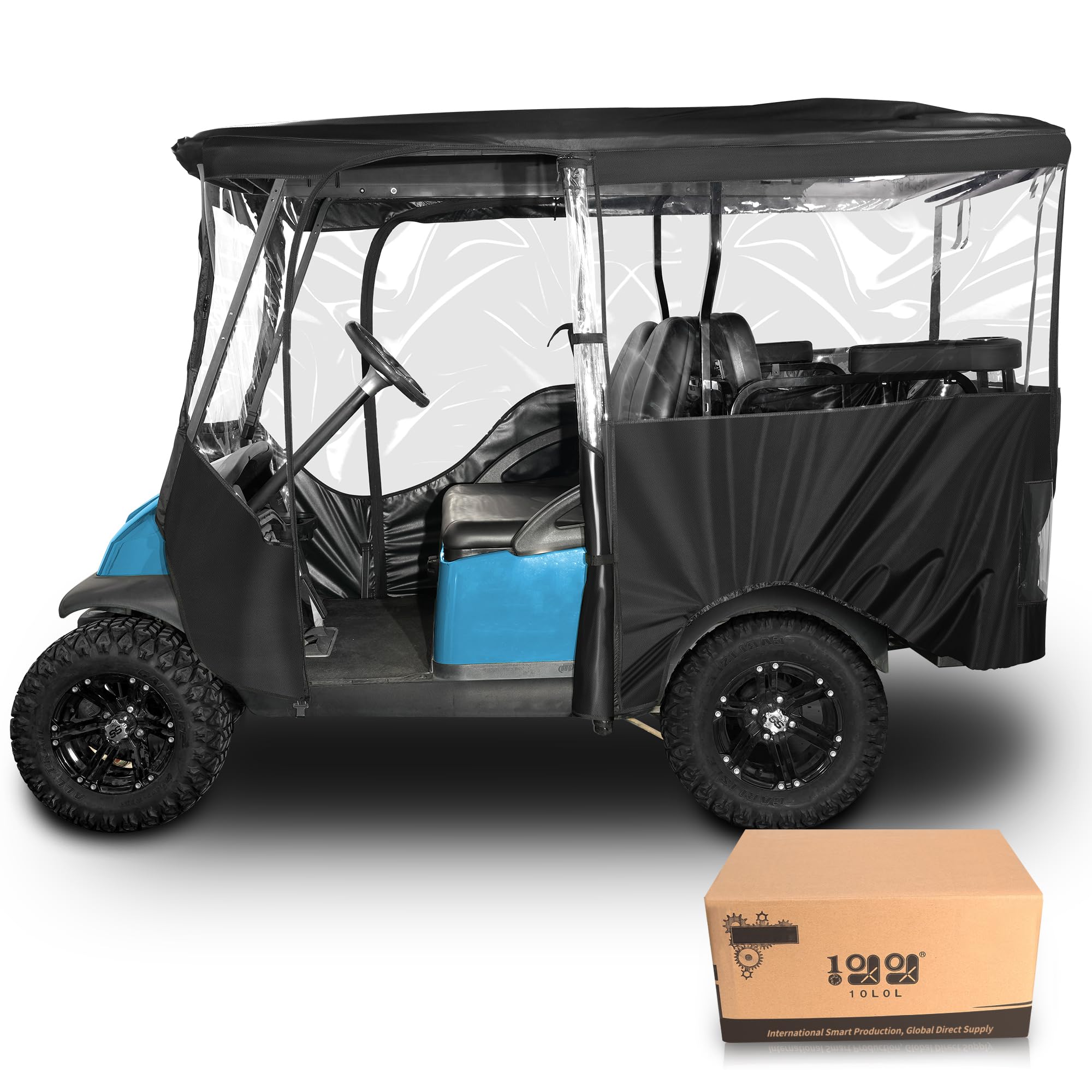 10L0L Golf Cart Heavy Duty Rain Cover 4 Passenger Full Protection Enclosure Cover for Club Car Precedent,Waterproof Solid Golf Cart Cover(Short Roof/Long Roof)