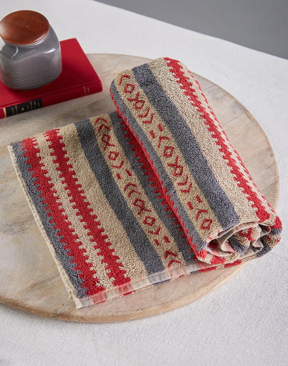 Fabindia Red Raina Cotton Pile Bath Towel Large-image-10