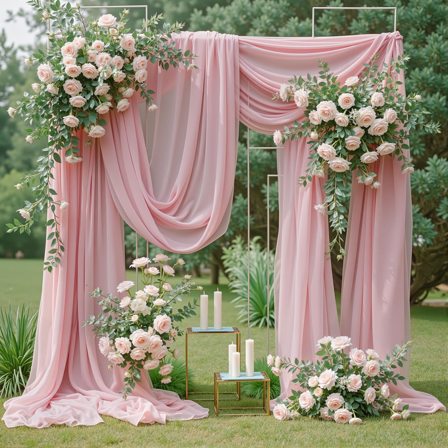 Vorhang für Hochzeitsbögen, 2 Paneele, 4,7 m, durchscheinender Hintergrund, Chiffon-Stoff, Vorhang, Voile, Schals, Drapierpaneele für Hochzeit, Torbogen, Zeremonie, Vorhang, Volant, Party-Dekoration