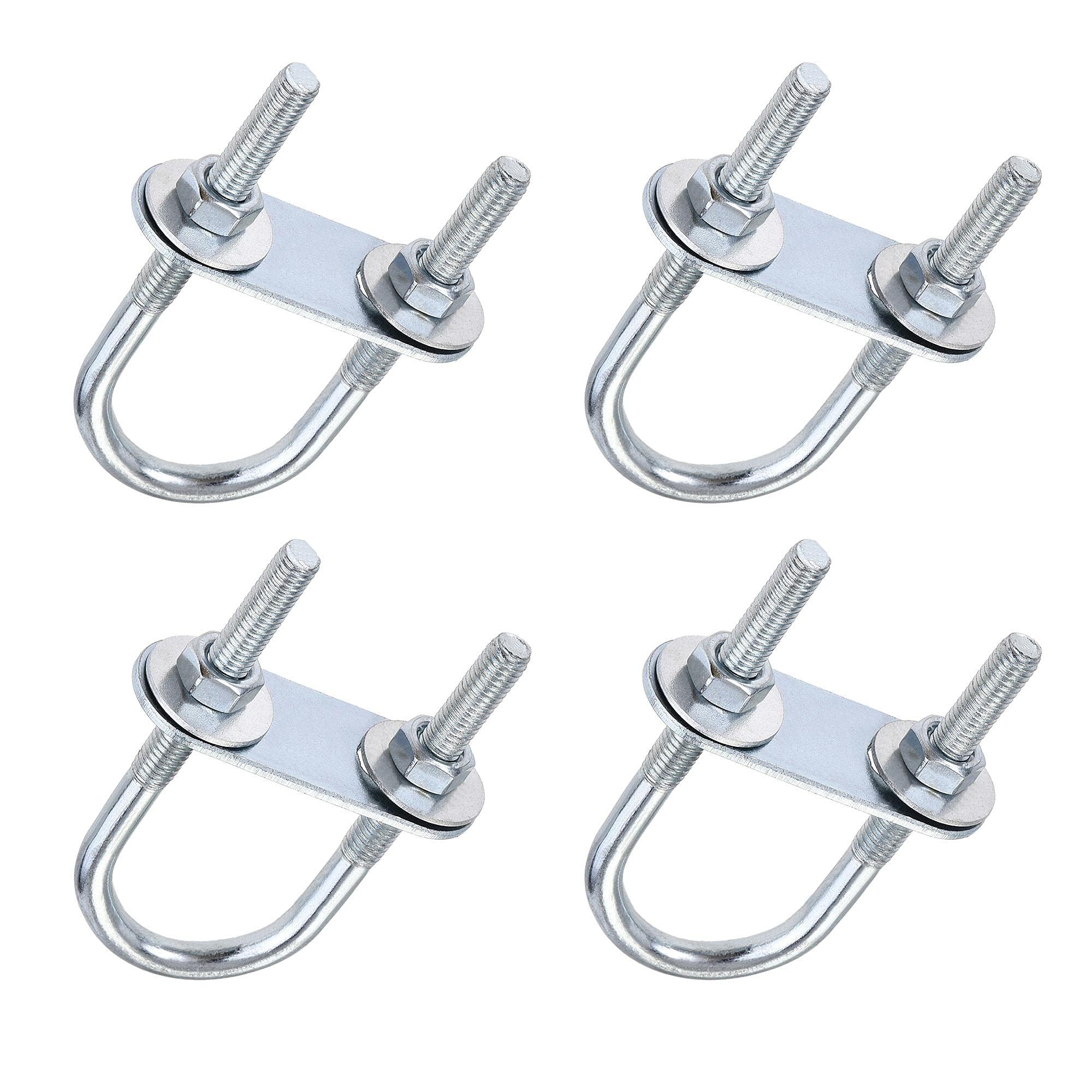 Unifizz Round U-Bolt,4 Set Zinc Plated Alloy Steel M6 U Bolts 25mm(1") Inner Width 70mm Length with Nuts and Frame Plate for Automobiles Boat Trailer