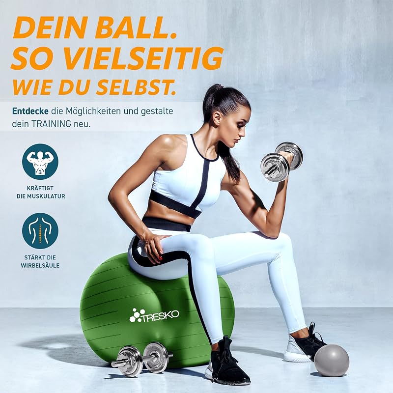 TRESKO Gimnasztikai Labda Légszivattyúval, Yoga Ball, Robusztus Ülőlabda 300 kg