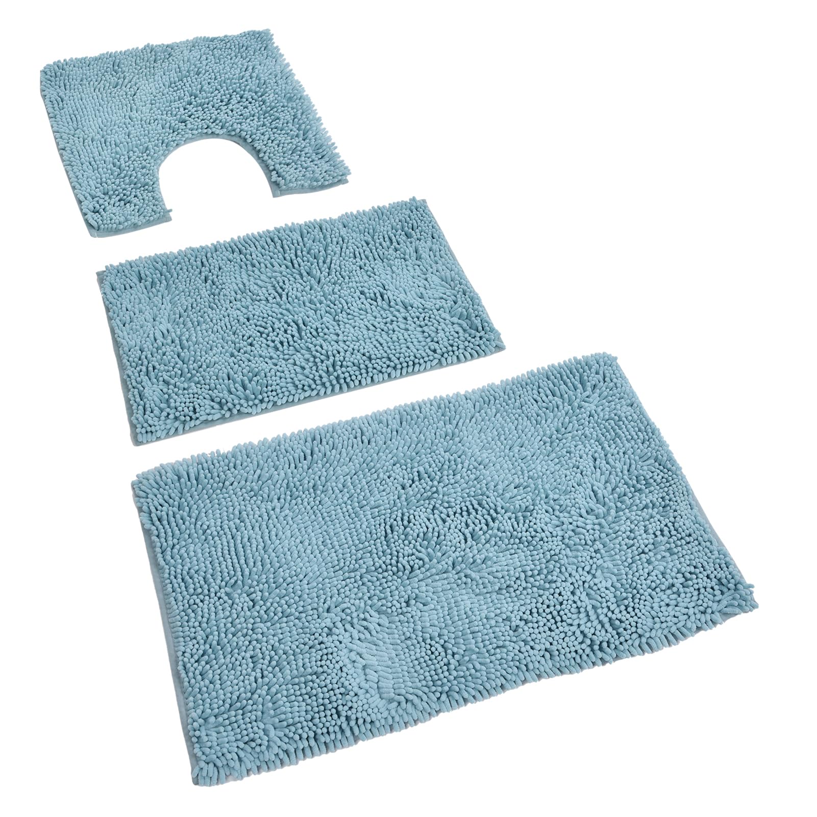 Cocoarm Set Tappeto da Bagno Tappetino da Bagno in Ciniglia 3 Pezzi con Adesivo Hot Melt Supporto Antiscivolo Morbido Assorbente Tappetino WC per Vasca da Lavandino WC di Casa (azzurro)
