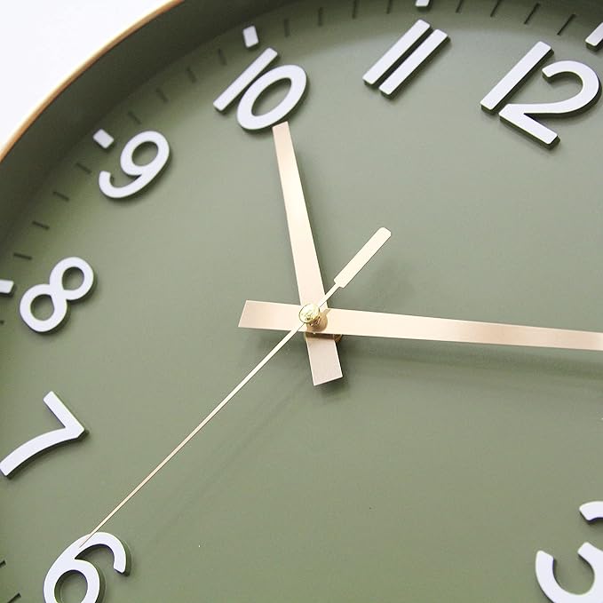 Reloj de Pared Analógico 20 cm Silencioso Plástico Verde Dorado miniatura 6
