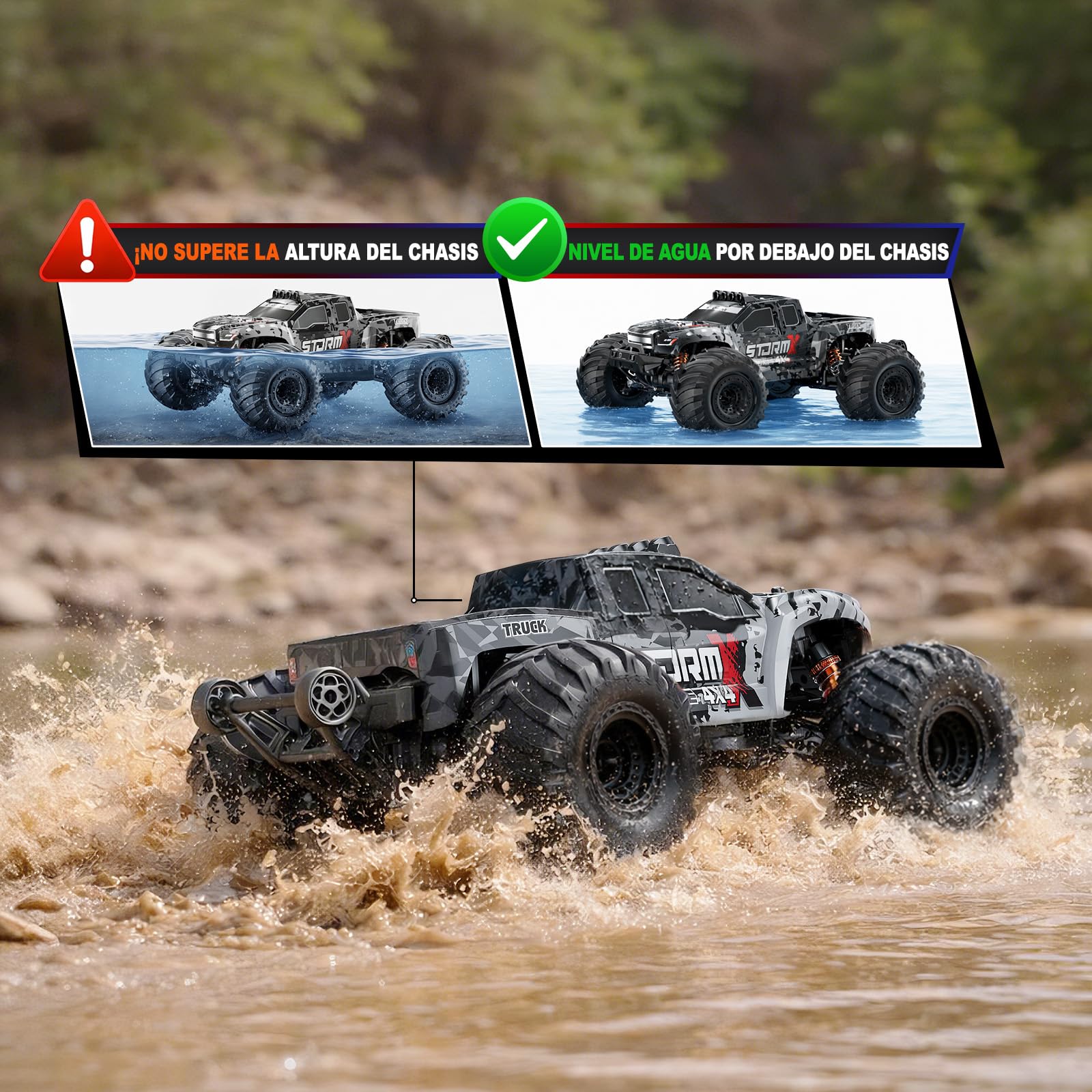 Coche Teledirigido Adulto 1:14 4x4 Off-Road, RC Car Todo Terreno 40 km/h, con 2 Baterías 1300mAh y 2 Juegos de Neumáticos, Coche Radiocontrol Rápido para Adultos y Niños