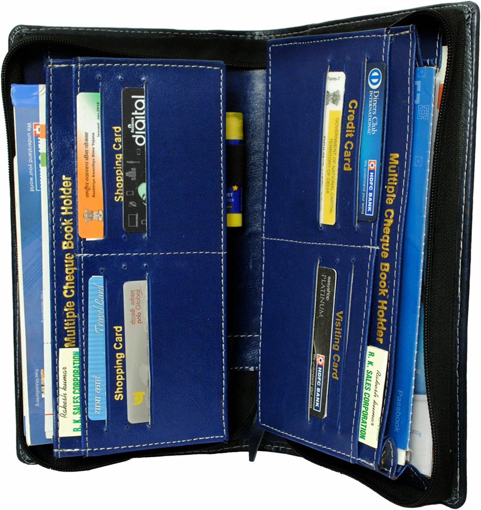 PAREEK All New Expanding and Multiple Cheque Book Holder Blue, for Cards,chequebook,Passport and Traveling Wallets (Set of 1)