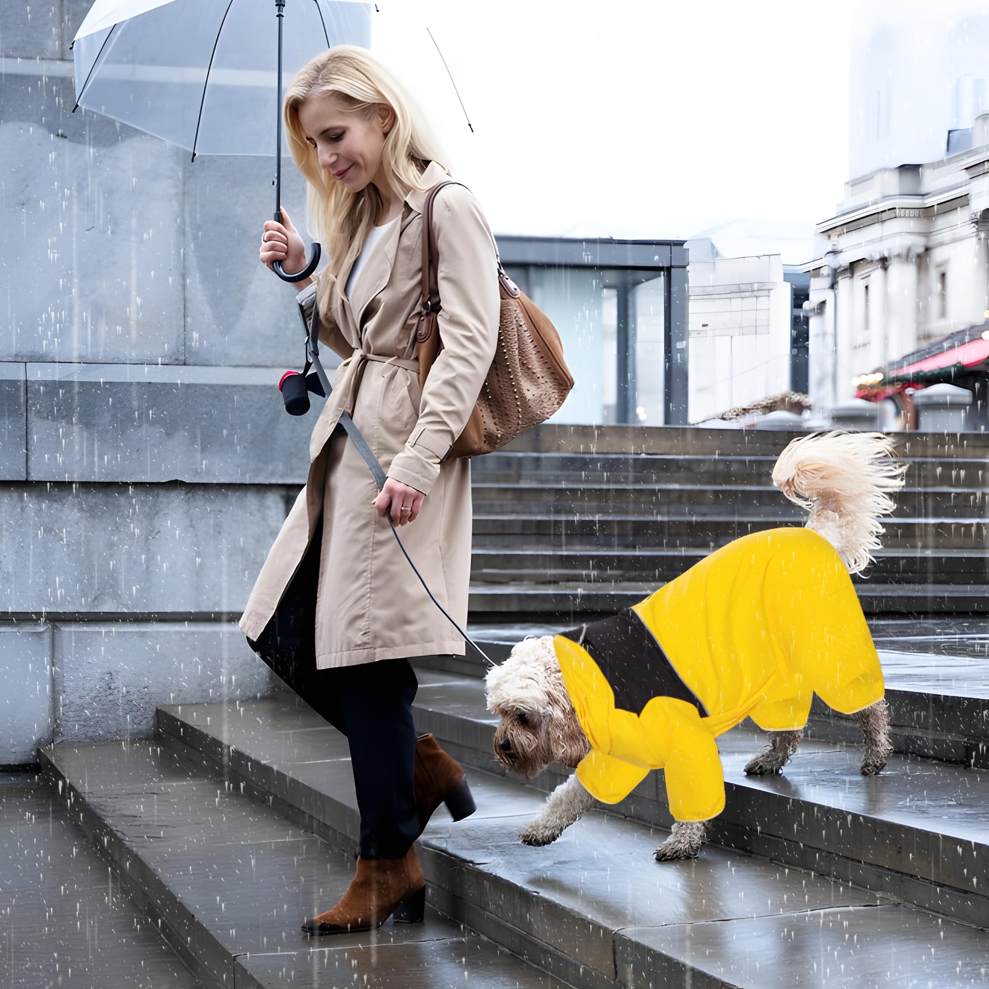 Nicola Dog Raincoat, Pet Waterproof Raincoat with Reflective Adjustable Drawstring Outdoor Dog Raincoat (Yellow) - Image 3