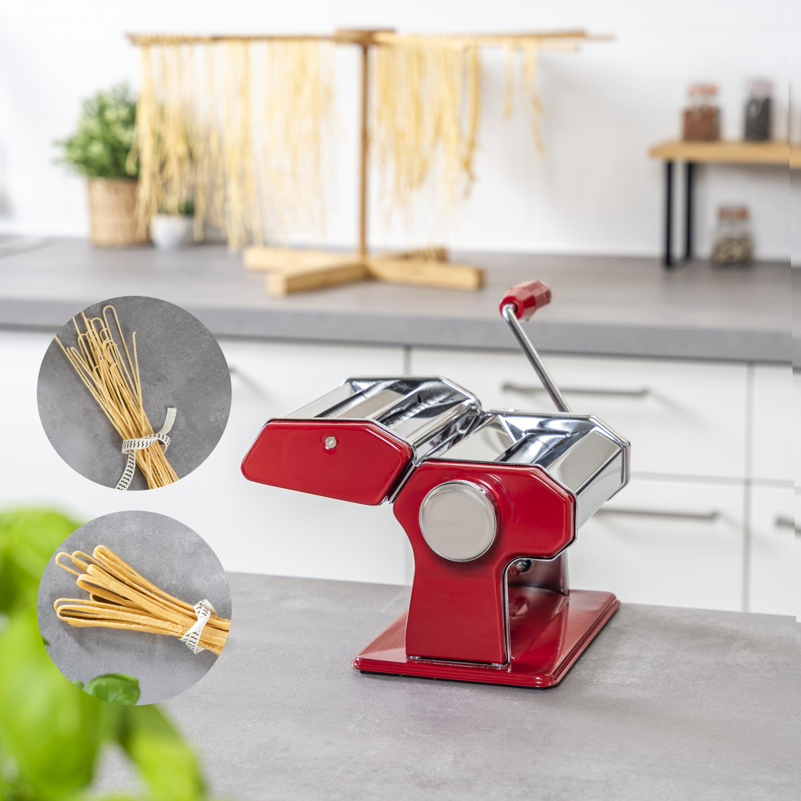 Macchina per la pasta di bremermann - per spaghetti, pasta e lasagne (7 fasi), macchina per la pasta, pastamaker (acciaio/metallo rosso)