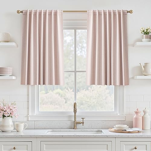 Miniatura 26 de UHITECH Cortinas Opacas de Lino Natural para Sala de Estar/Dormitorio Ventana Pequeña 54 Pulgadas de Largo Juego de 2 Paneles Cortina Opaca Pestaña