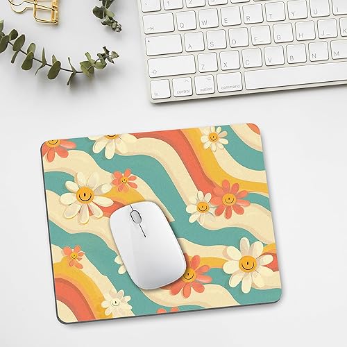 Miniatura 7 de Alfombrilla de mouse rectangular con cara sonriente, diseño de margaritas, diseño de flores de margarita, alfombrilla de mouse rectangular para