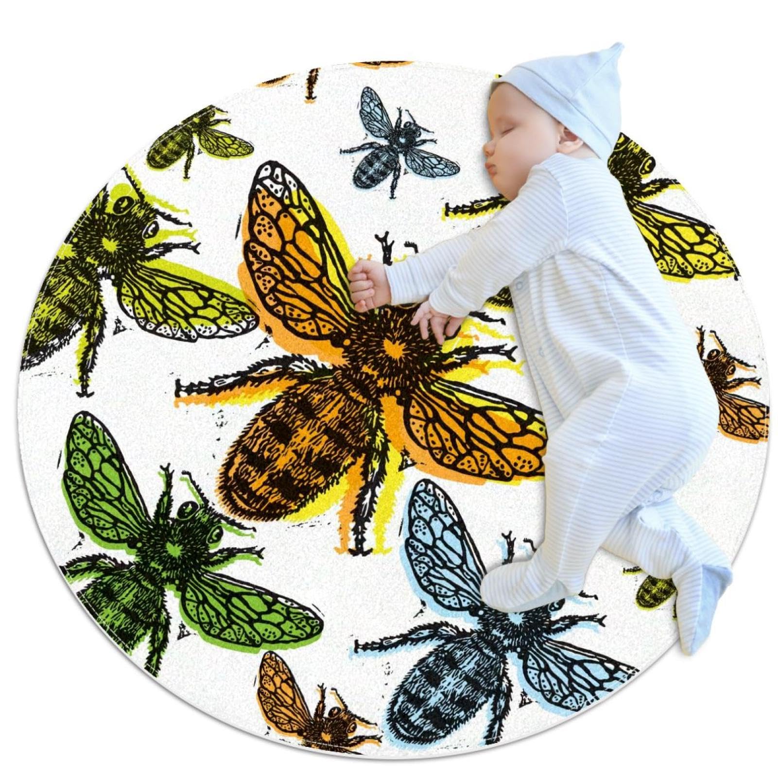 Tapis de salle de bain antidérapant sécurisé à motif abeille colorée