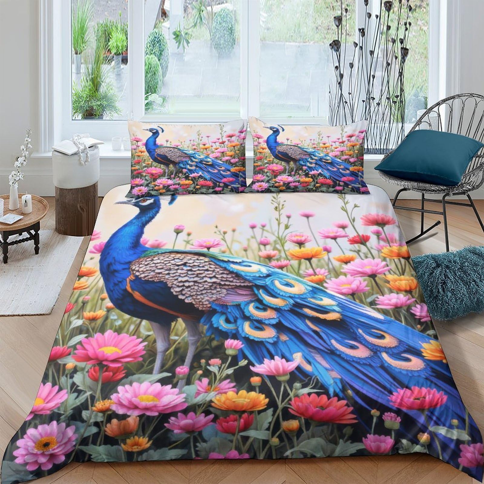 Ctjqhvkz Style-2 3D Printed Peacock Floral Fitted Sheet Microfiber Soft Non-Slip Mattress Cover For Bedroom Guest Room Dorm Decor Single（135X200cm）