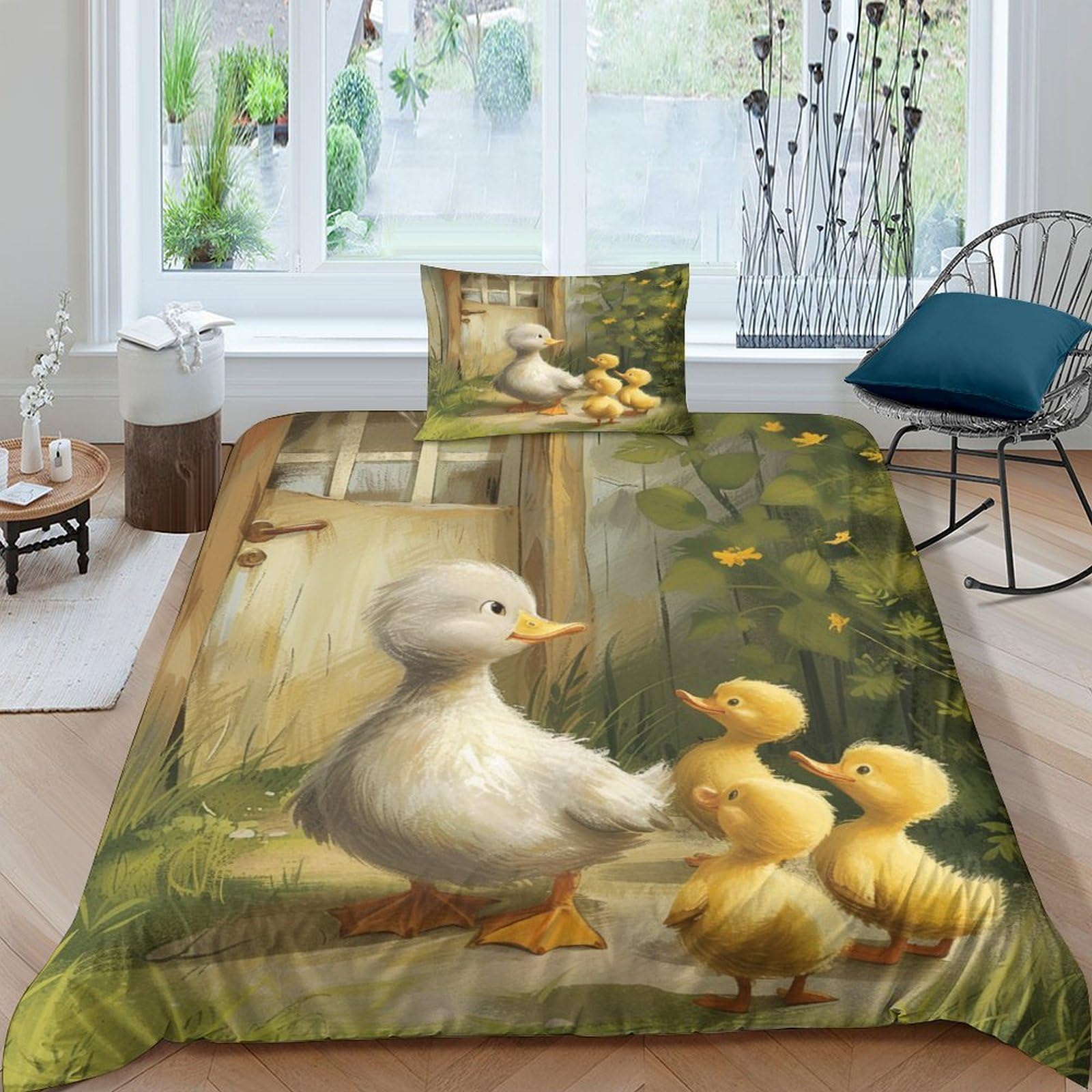 NRAOPEVVD Yellow Duck Duvet Cover 3 PCS Hotel Quality Quilt Cover Bedding Set Bed Covers with Pillowcases with Zipper Closure Ultra Soft Anti Allergic Microfiber Single（135x200cm）