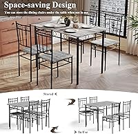Vista 7 de 5 Piece Dining Table Set, Modern Metal&Wood Kitchen Dinner Table with 4 Chairs, Dining Room Table Sets for Small Spaces, Gray Gris