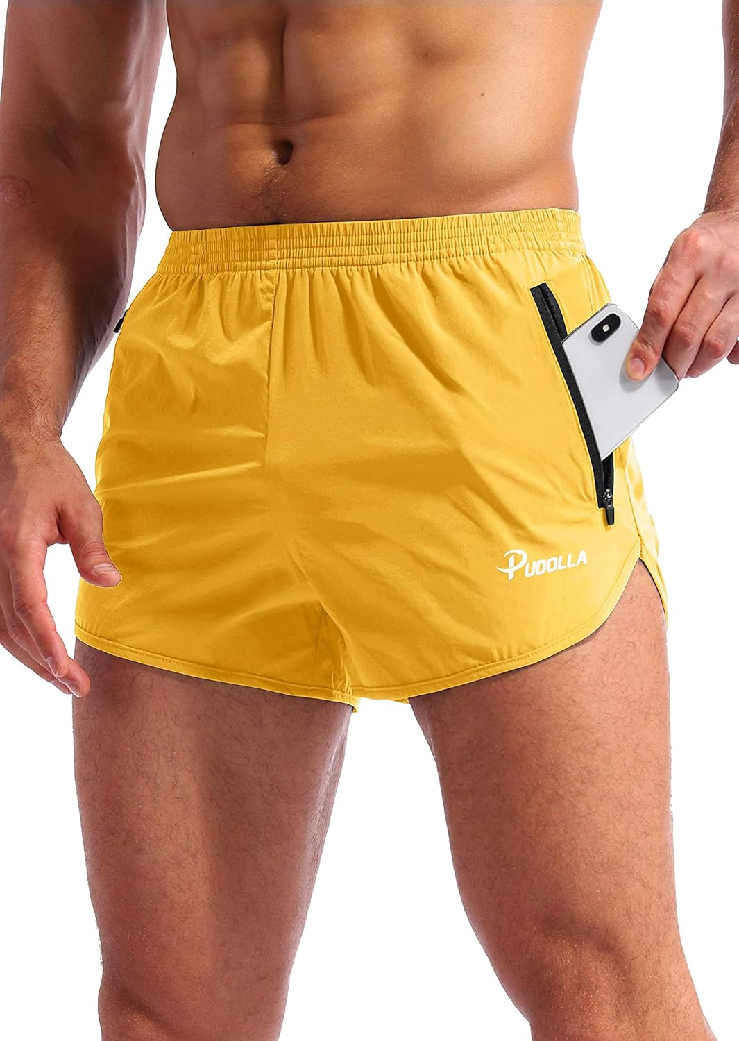 Pudolla Men’s Running Shorts 3 Inch Quick Dry Gym Athletic Workout Shorts for Men with Zipper Pockets