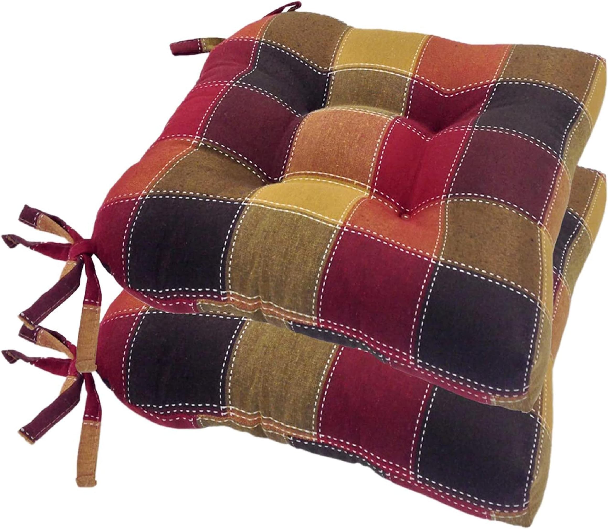 Arlee Chair Cushions for Dining Chairs, Set of 4 - Fiber Filled, Plaid Woven with Tiebacks - Durable Thick Seat Cushions for Kitchen, Office, Patio , 16”L x 16’’W - Multicolor