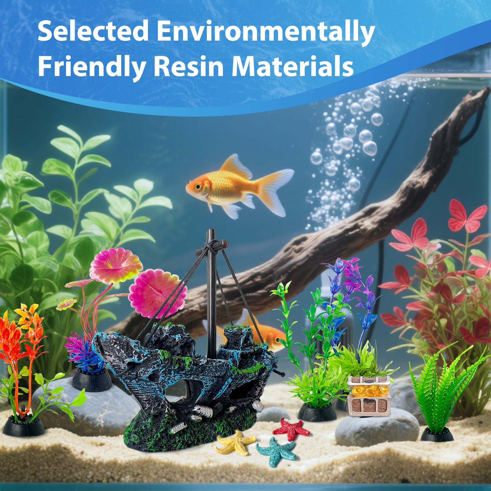 10-teiliges Aquarium-Zubehör für Beta-Fische, kleine Aquarium-Dekorationen, Beta-Fischtank-Starter-Set