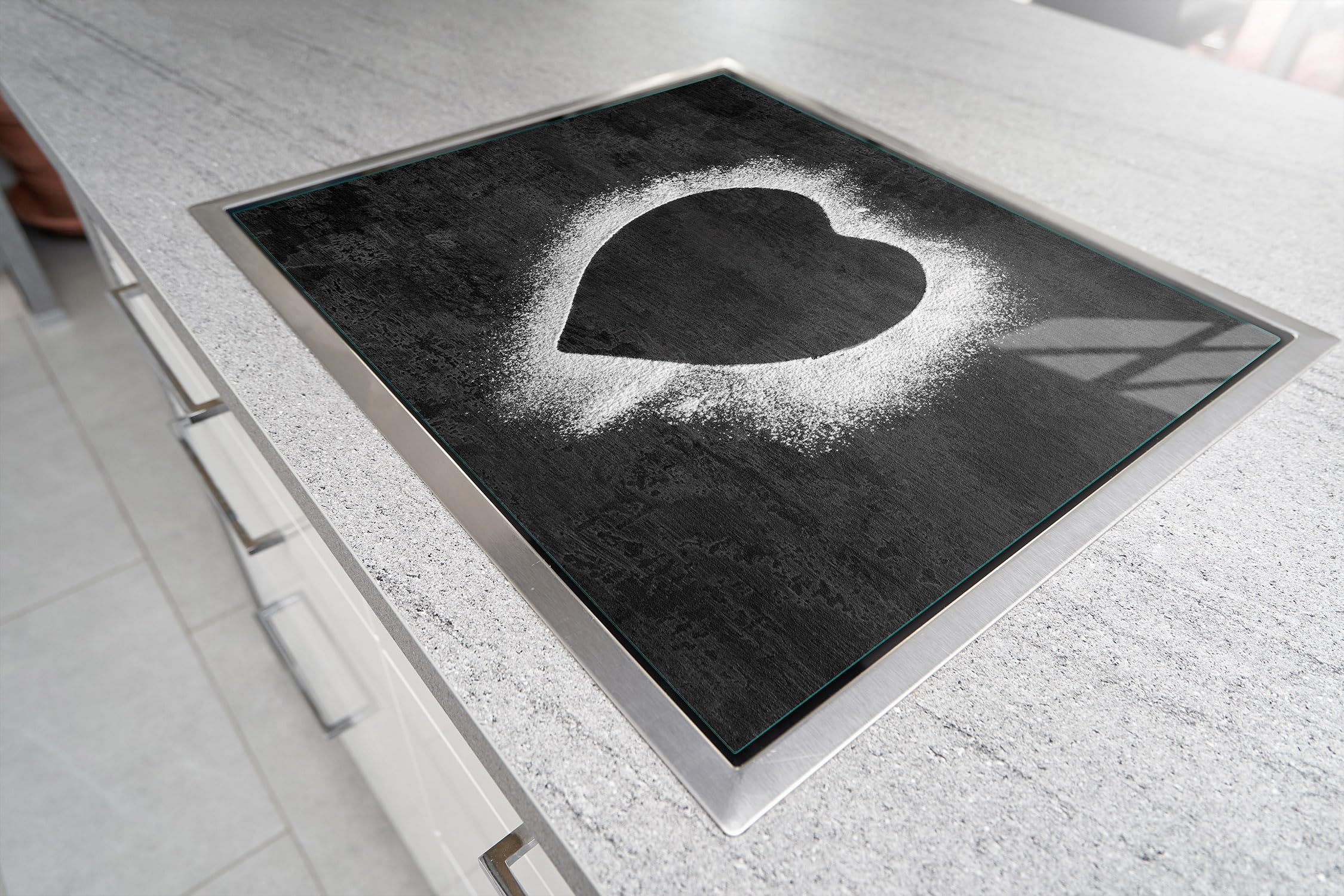 TMK ArtDeko Placa protectora de vitrocerámica 70 x 52 cm 1 pieza cocina eléctrica universal para inducción protección contra salpicaduras tabla de cortar de vidrio templado, Corazón